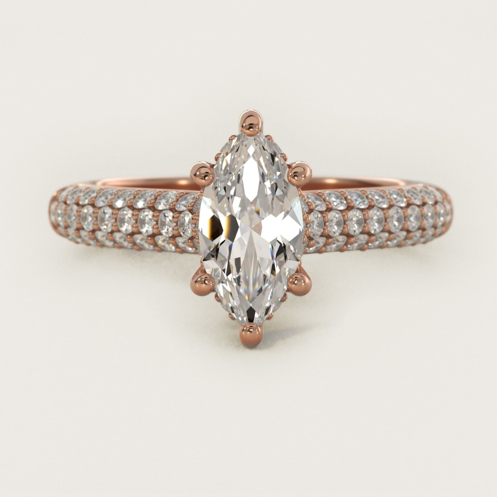 Triple Row PavŽ Cathedral Diamond Engagement Ring In 14K Rose Gold By James Allen - Marquise Center