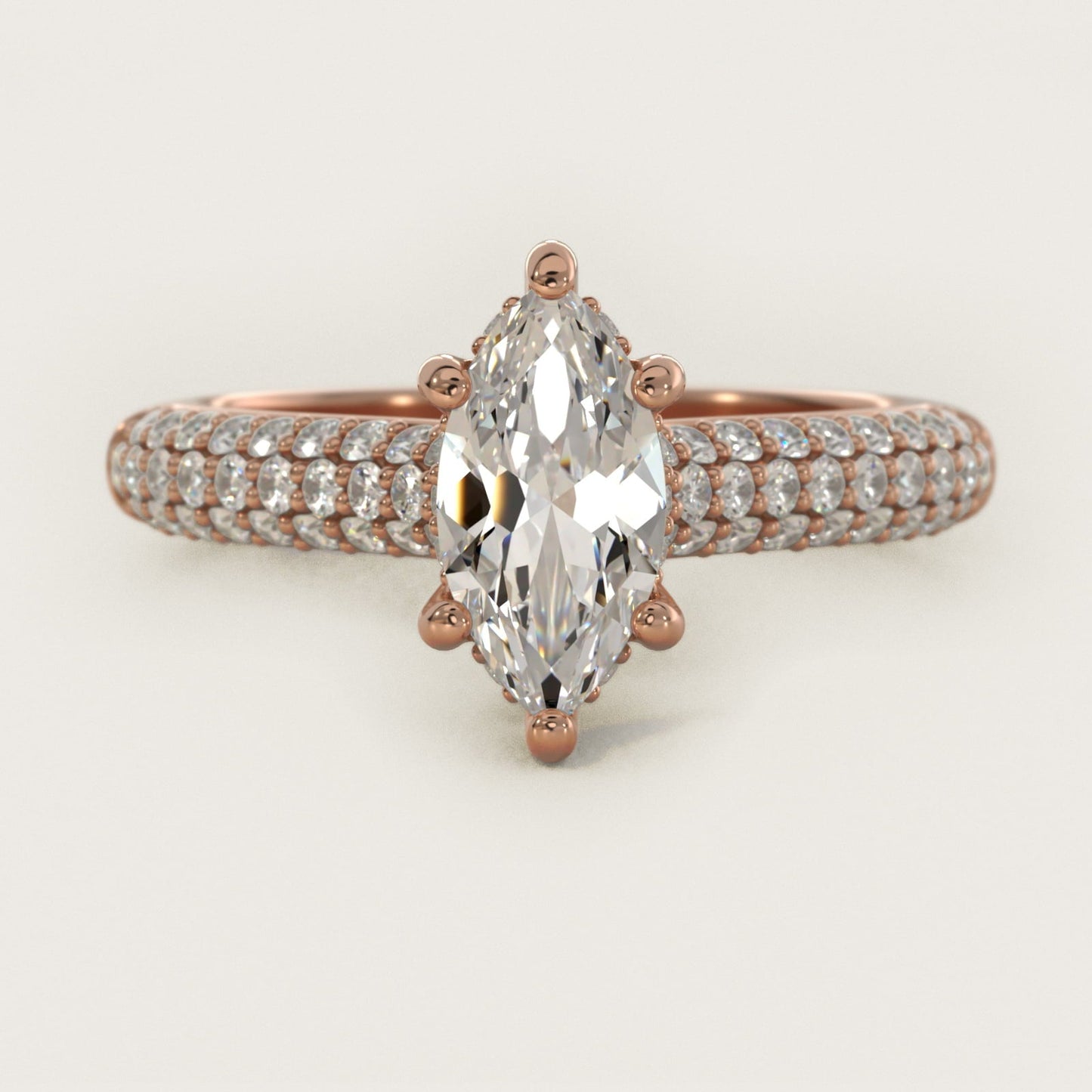 Triple Row Pav? Cathedral Diamond Engagement Ring In 18k Rose Gold By James Allen - Marquise Center