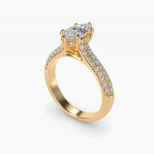 Triple Row Pav? Cathedral Diamond Engagement Ring In 18k Yellow Gold By James Allen - Marquise Center