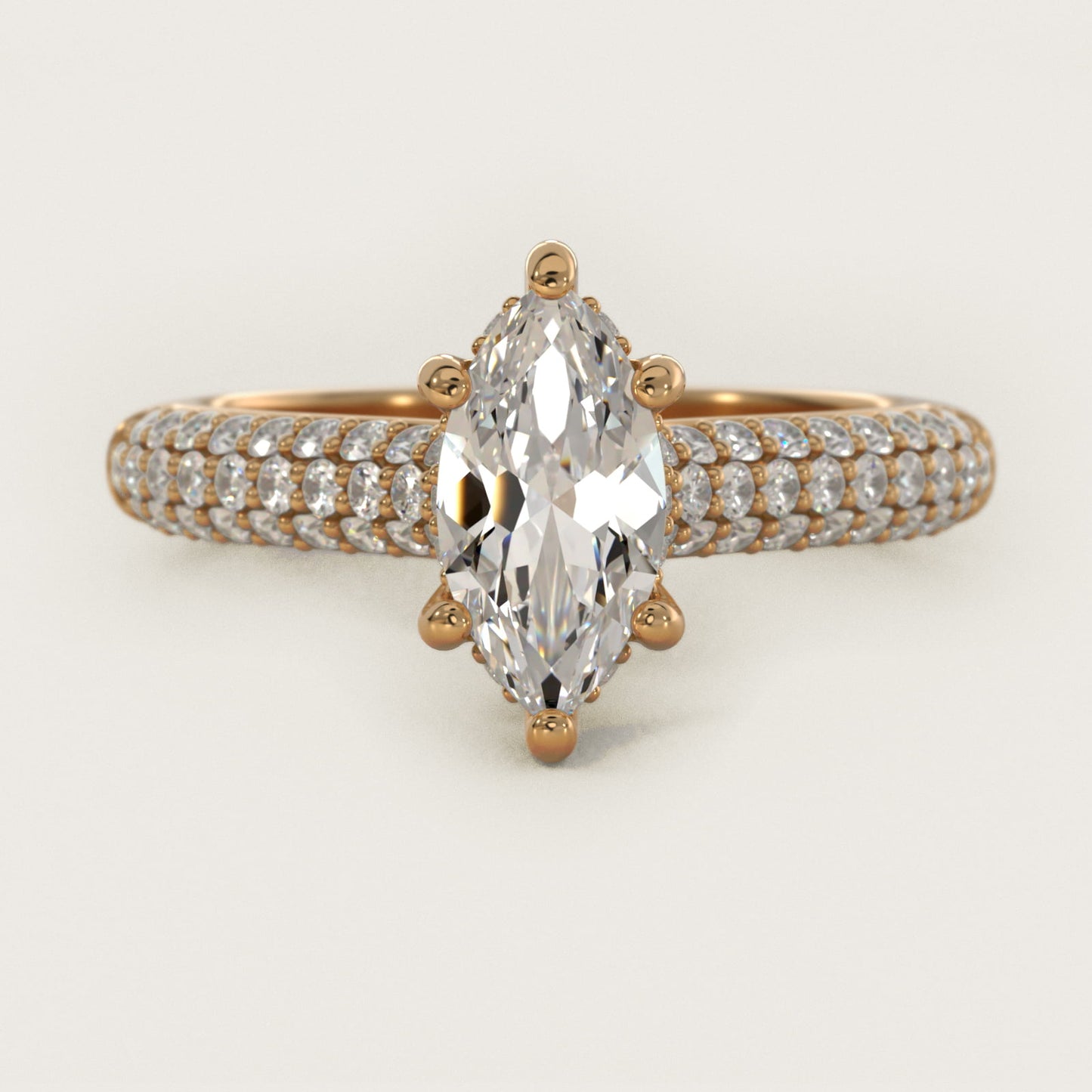 Triple Row PavŽ Cathedral Diamond Engagement Ring In 14K Yellow Gold By James Allen - Marquise Center