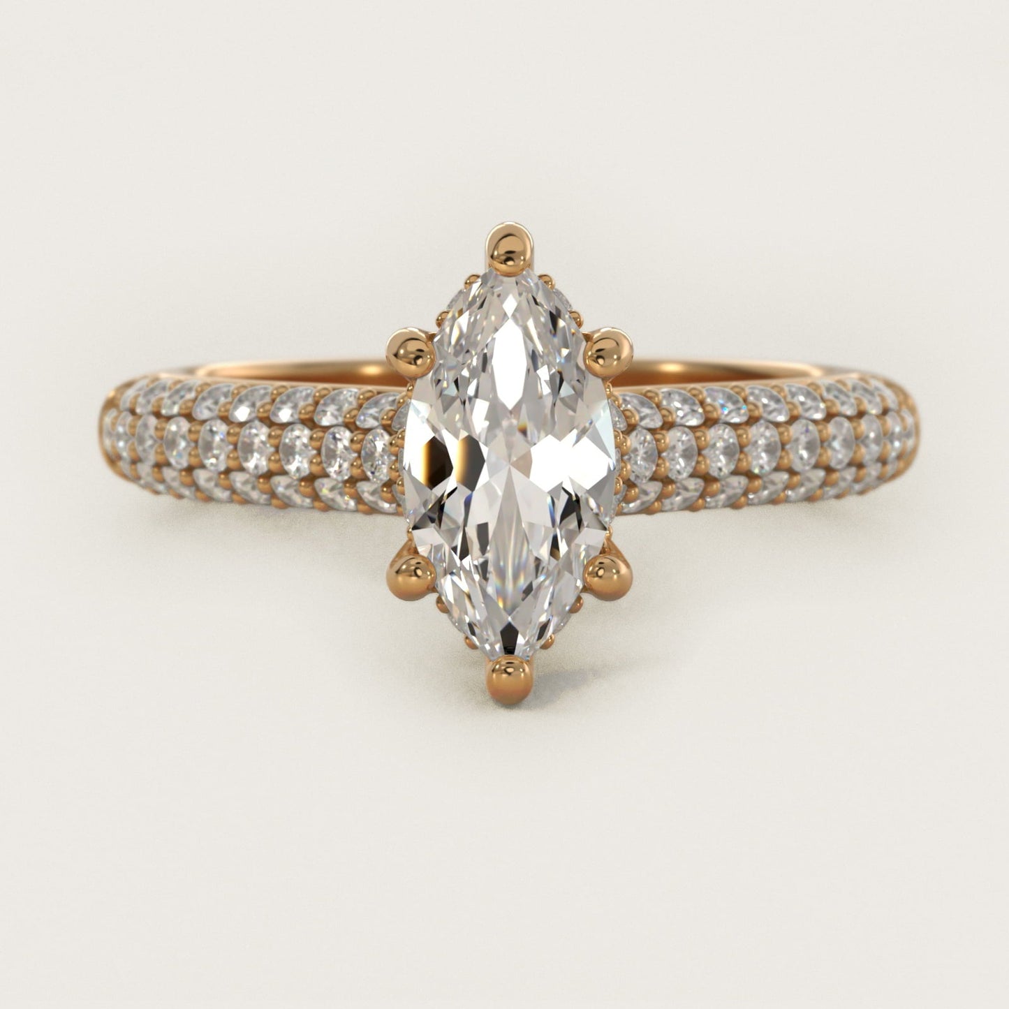 Triple Row Pav? Cathedral Diamond Engagement Ring In 18k Yellow Gold By James Allen - Marquise Center