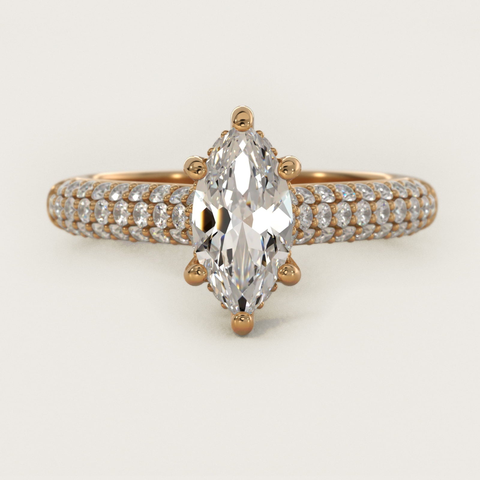 Triple Row Pav? Cathedral Diamond Engagement Ring In 18k Yellow Gold By James Allen - Marquise Center