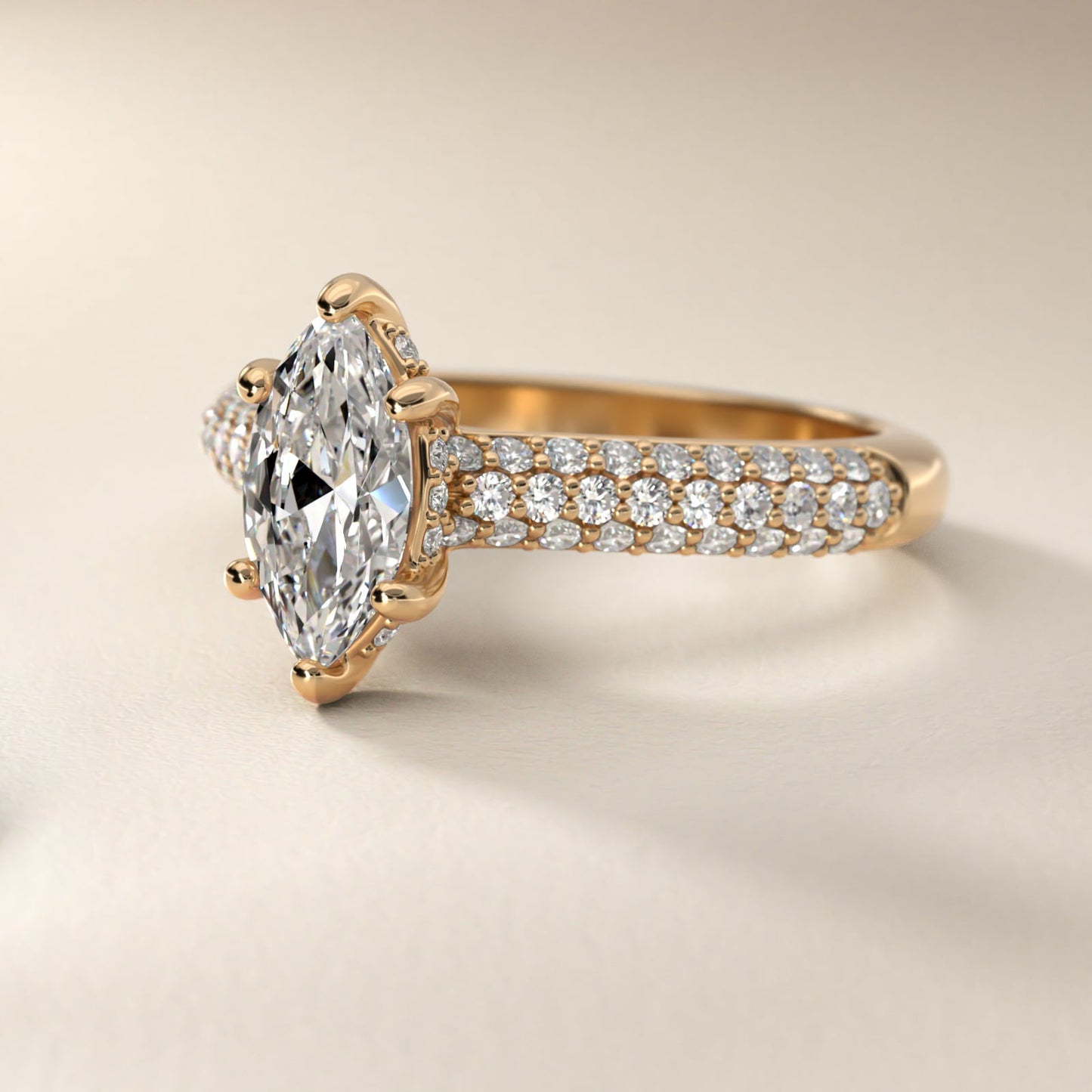 Triple Row Pav? Cathedral Diamond Engagement Ring In 18k Yellow Gold By James Allen - Marquise Center