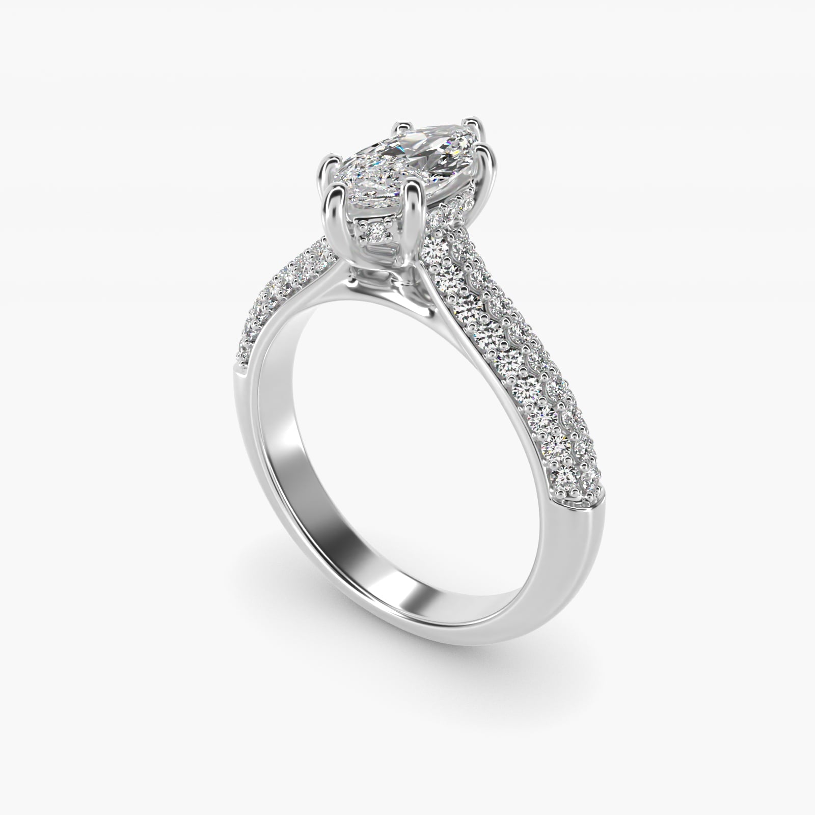 Triple Row Pav? Cathedral Diamond Engagement Ring In Platinum By James Allen - Marquise Center