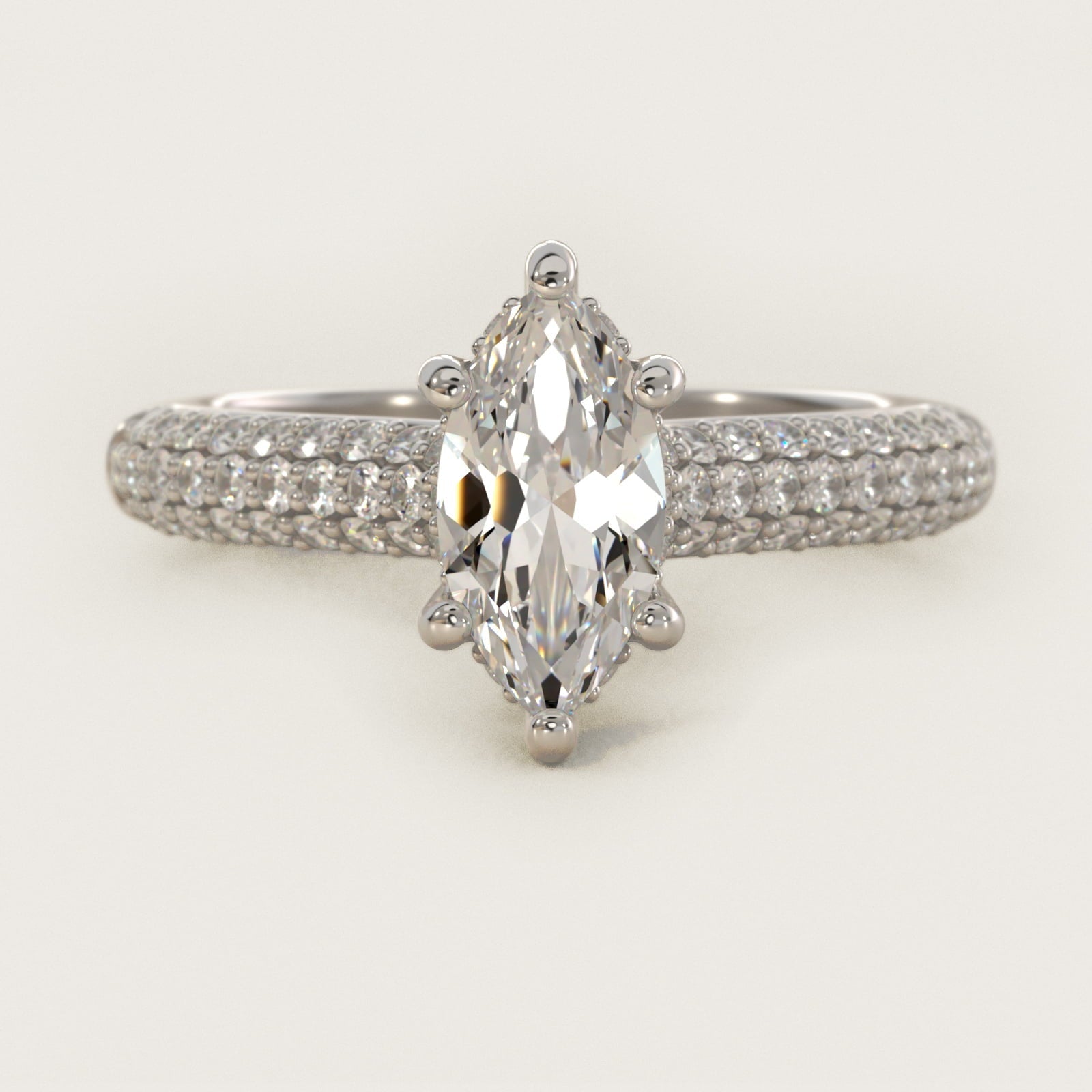 Triple Row Pav? Cathedral Diamond Engagement Ring In Platinum By James Allen - Marquise Center
