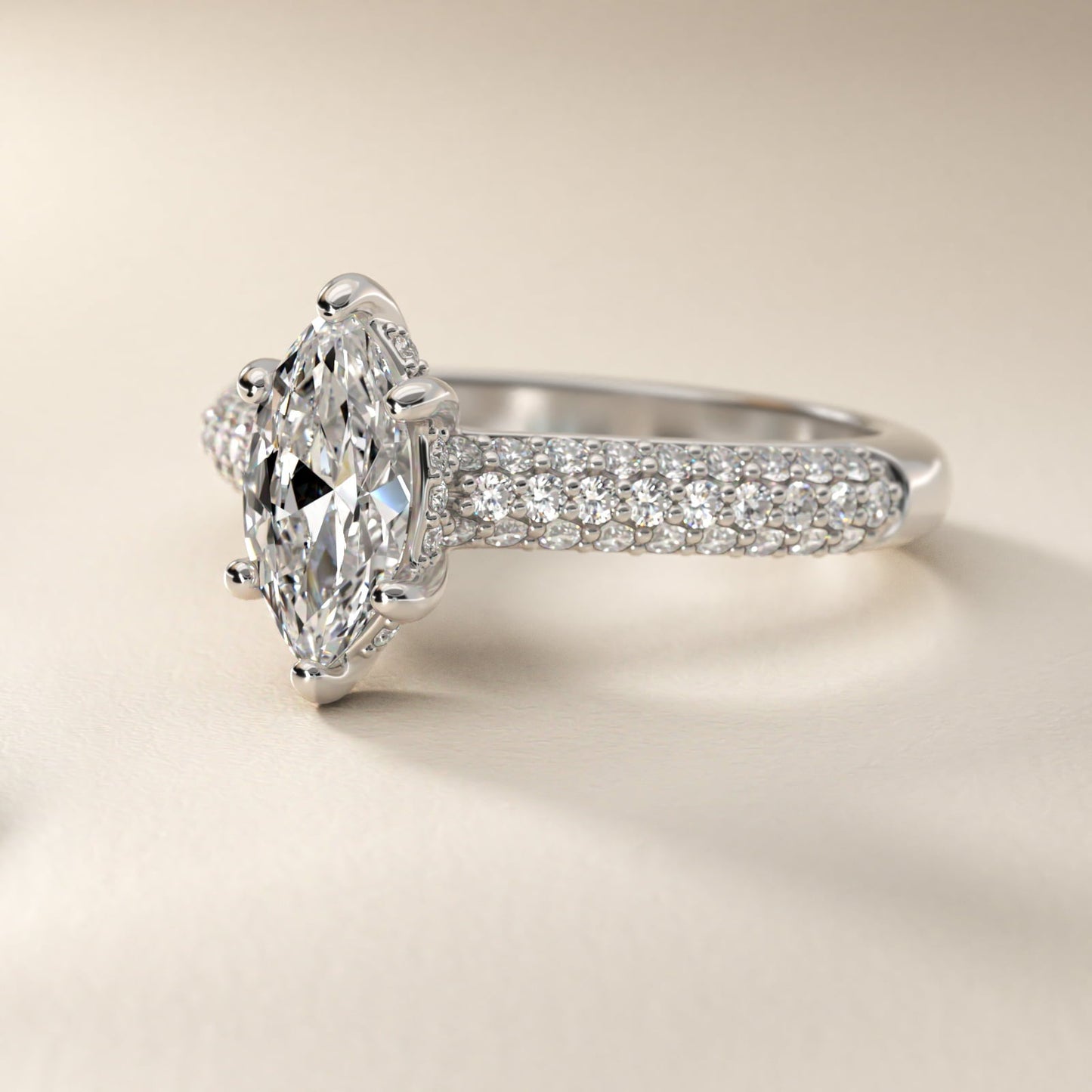Triple Row Pav? Cathedral Diamond Engagement Ring In Platinum By James Allen - Marquise Center