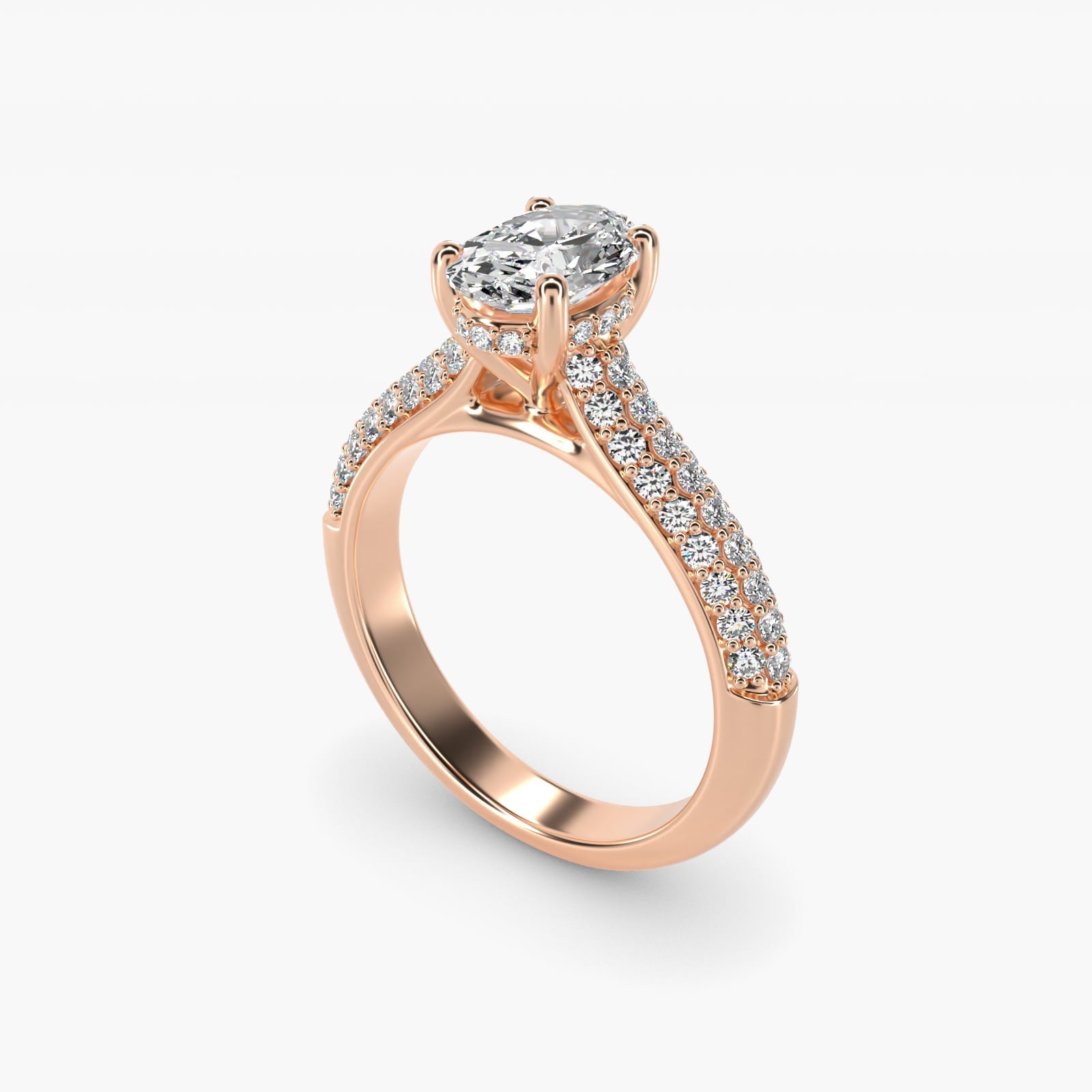 Triple Row Pav? Cathedral Diamond Engagement Ring In 18k Rose Gold By James Allen - Oval Center
