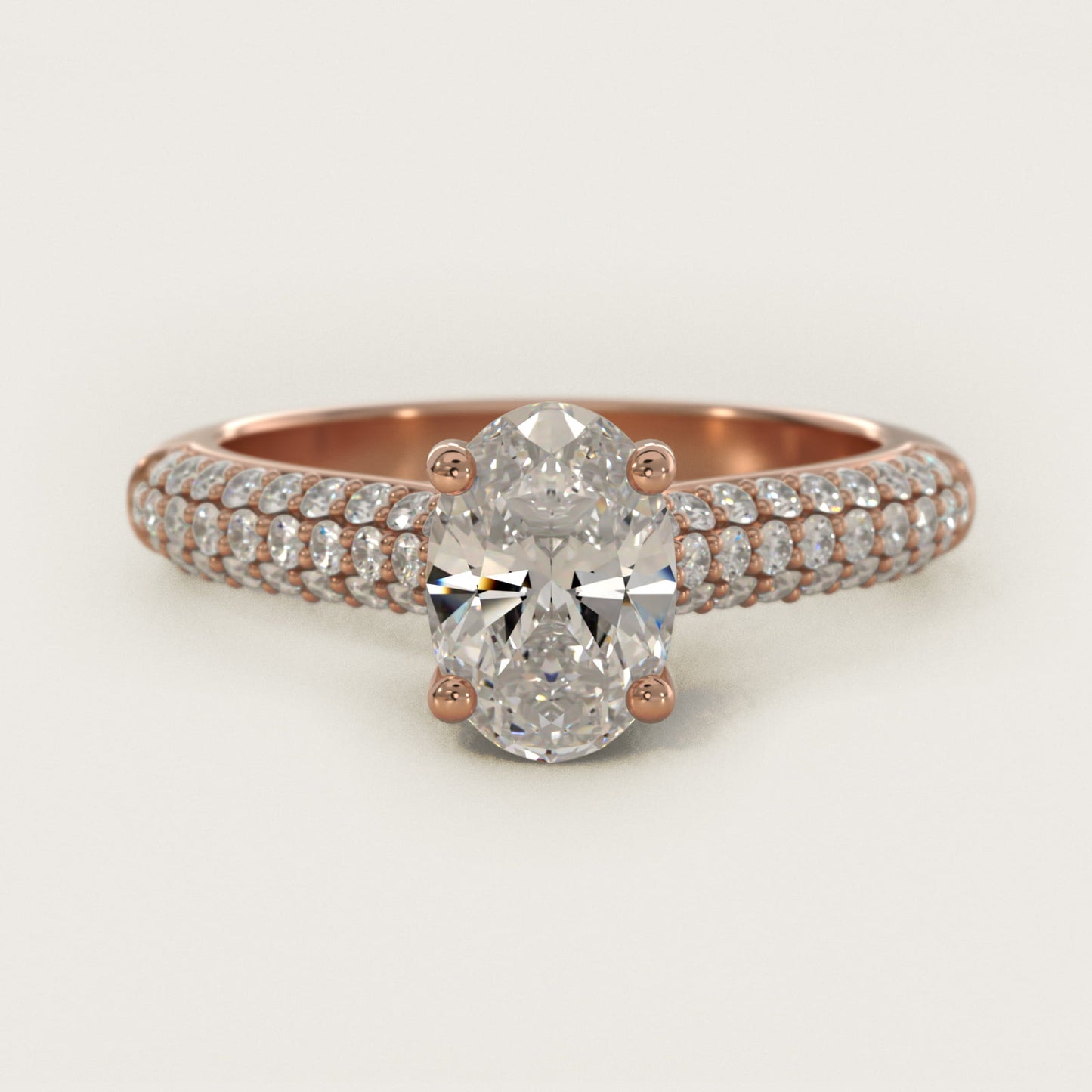 Triple Row PavŽ Cathedral Diamond Engagement Ring In 14K Rose Gold By James Allen - Oval Center