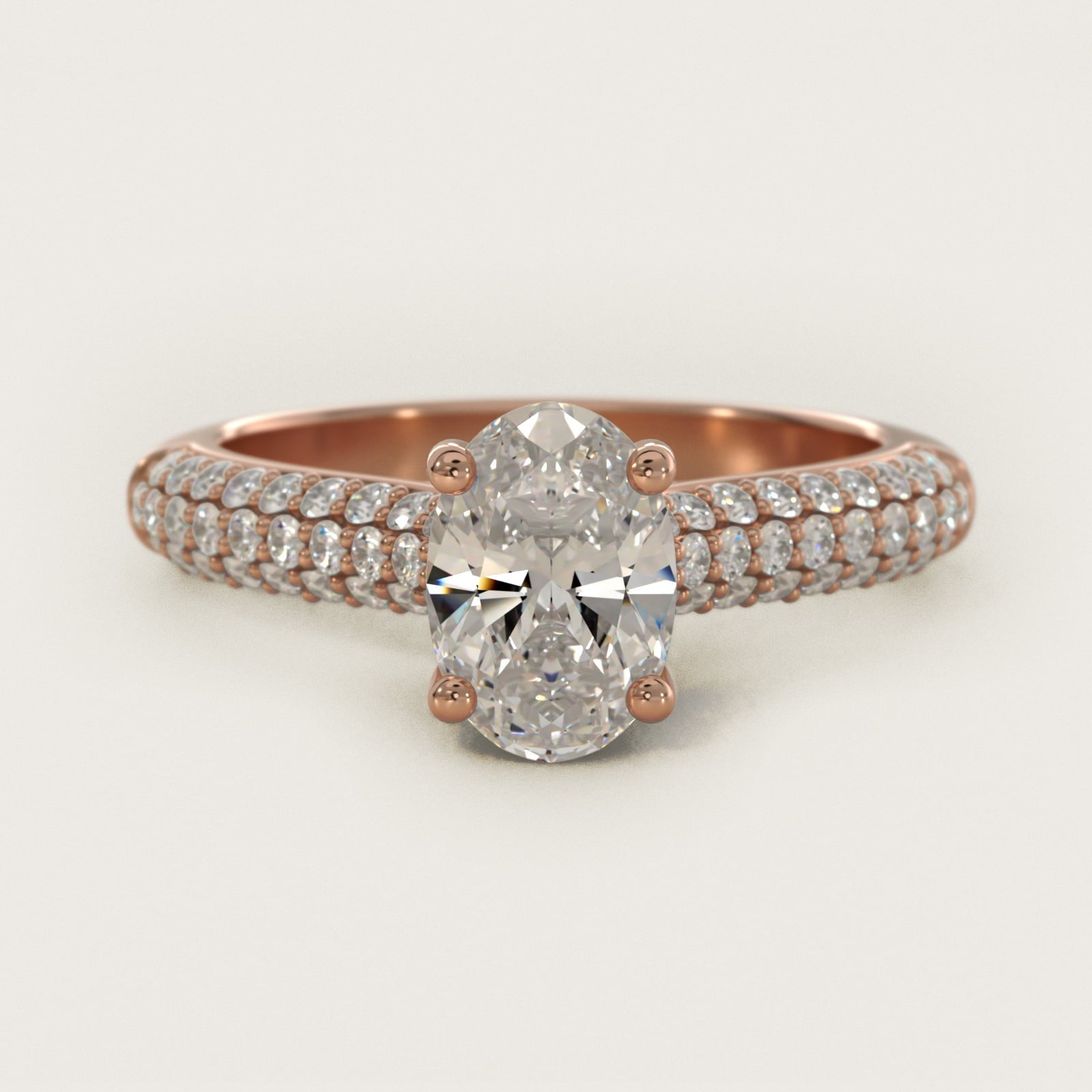 Triple Row Pav? Cathedral Diamond Engagement Ring In 18k Rose Gold By James Allen - Oval Center