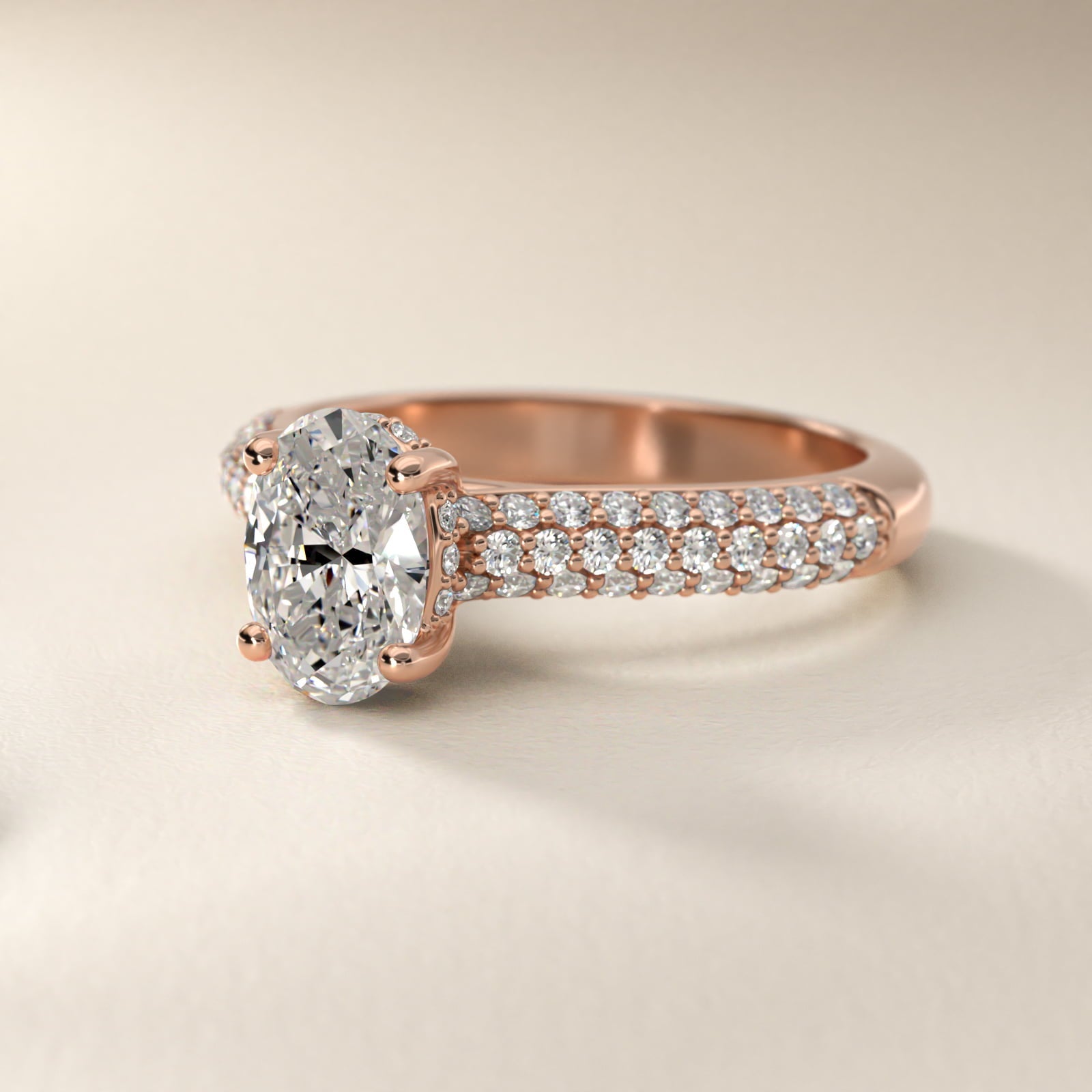Triple Row Pav? Cathedral Diamond Engagement Ring In 18k Rose Gold By James Allen - Oval Center