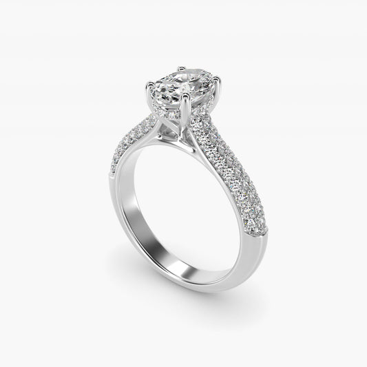 Triple Row PavŽ Cathedral Diamond Engagement Ring In 14K White Gold By James Allen - Oval Center