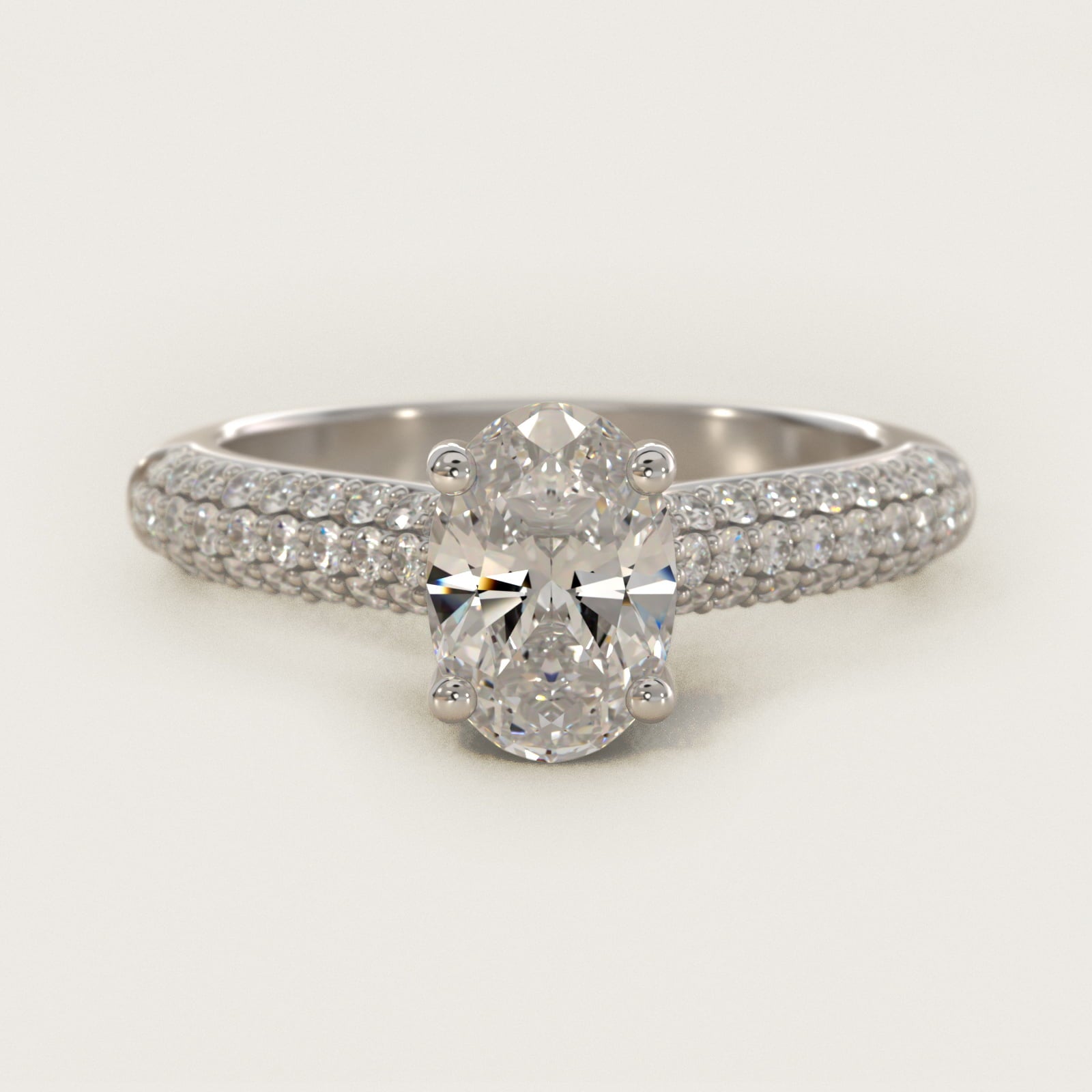 Triple Row PavŽ Cathedral Diamond Engagement Ring In 14K White Gold By James Allen - Oval Center