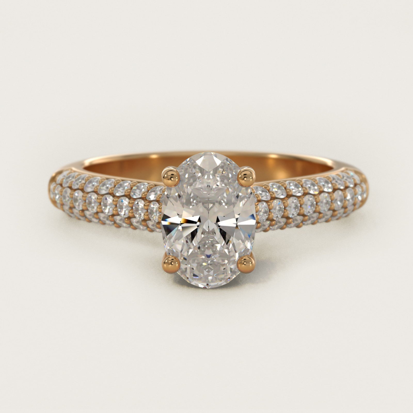 Triple Row PavŽ Cathedral Diamond Engagement Ring In 14K Yellow Gold By James Allen - Oval Center