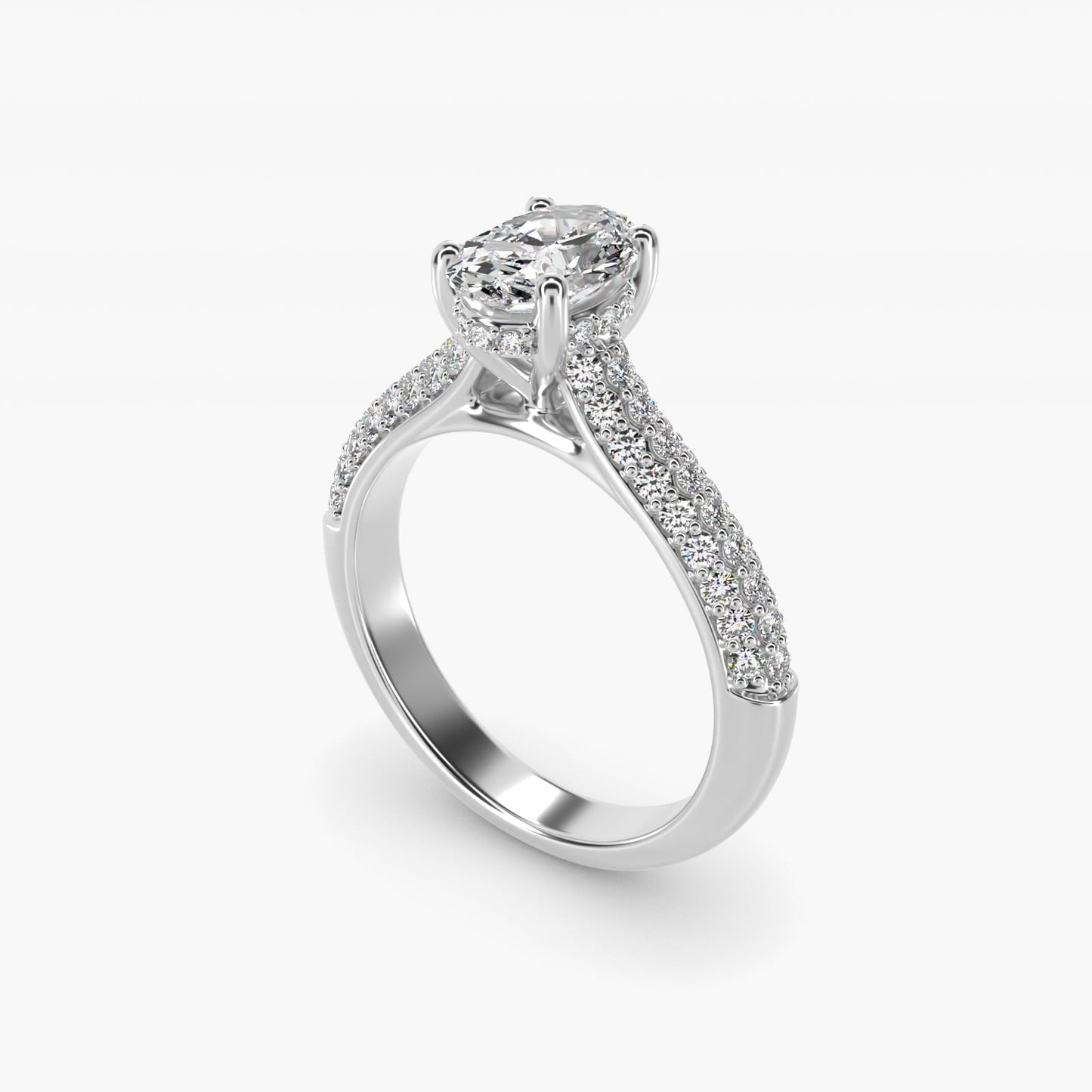 Triple Row Pav? Cathedral Diamond Engagement Ring In Platinum By James Allen - Oval Center