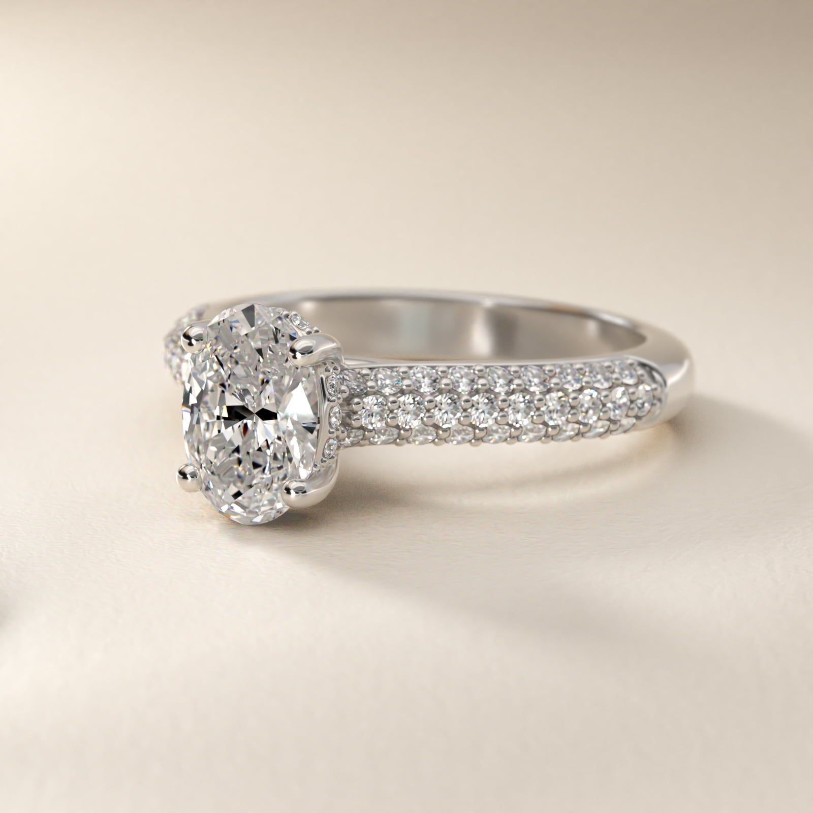 Triple Row Pav? Cathedral Diamond Engagement Ring In Platinum By James Allen - Oval Center