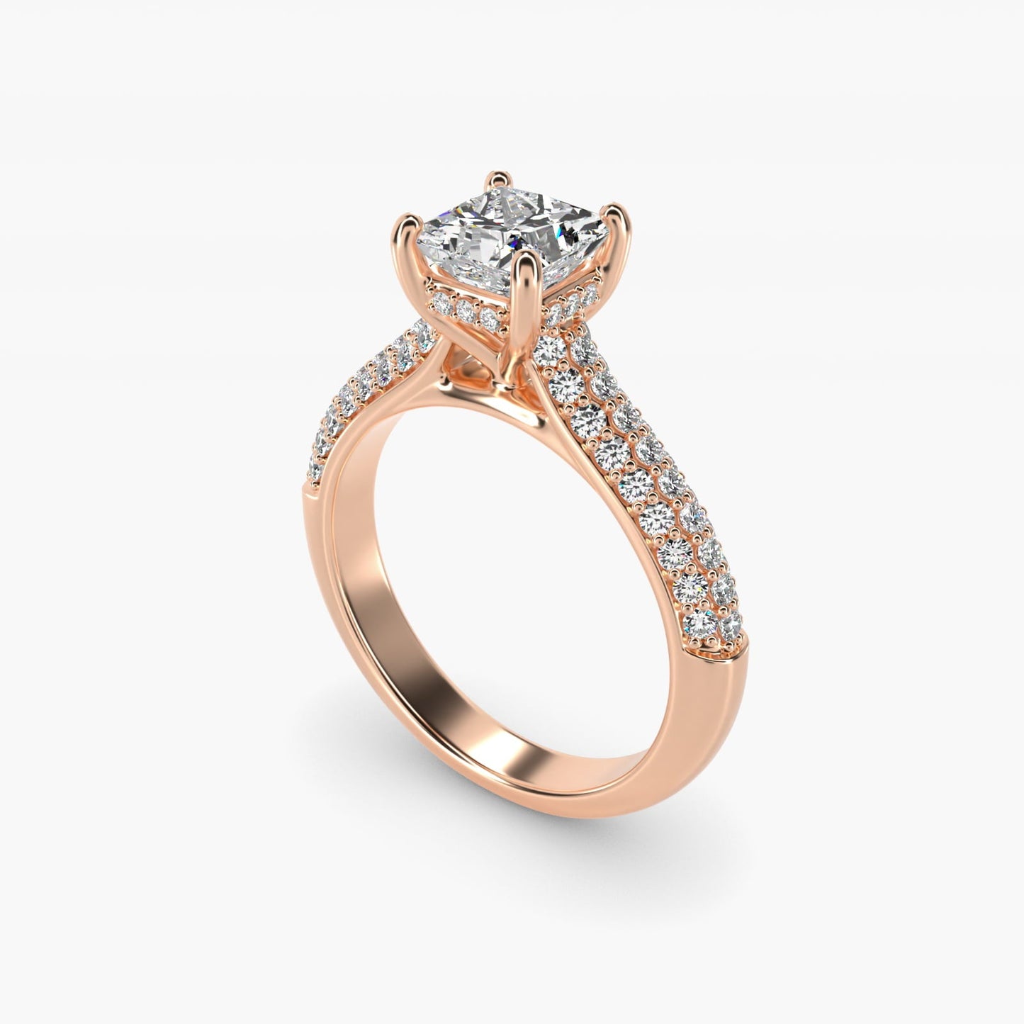 Triple Row Pav? Cathedral Diamond Engagement Ring In 18k Rose Gold By James Allen - Princess Center