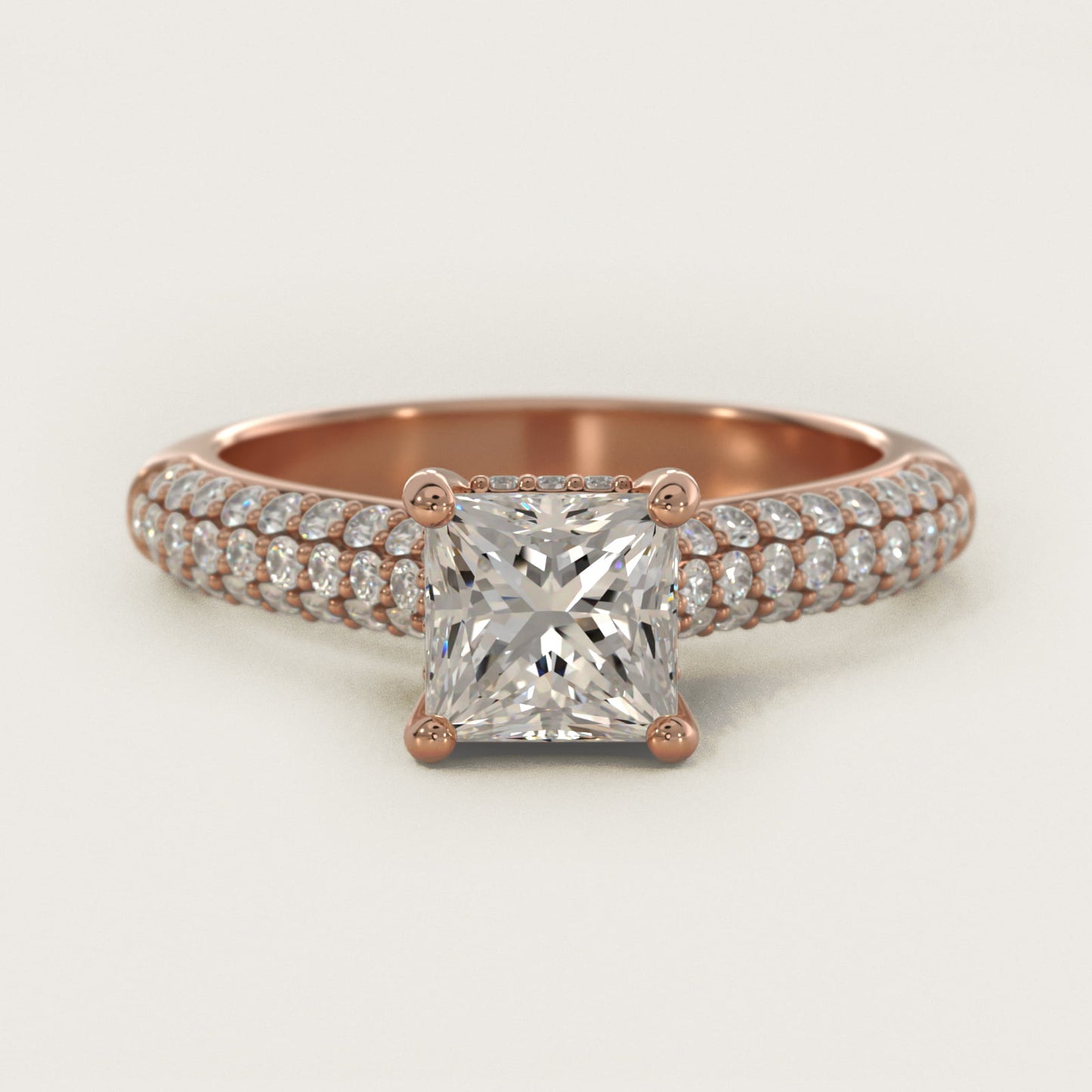 Triple Row PavŽ Cathedral Diamond Engagement Ring In 14K Rose Gold By James Allen - Princess Center