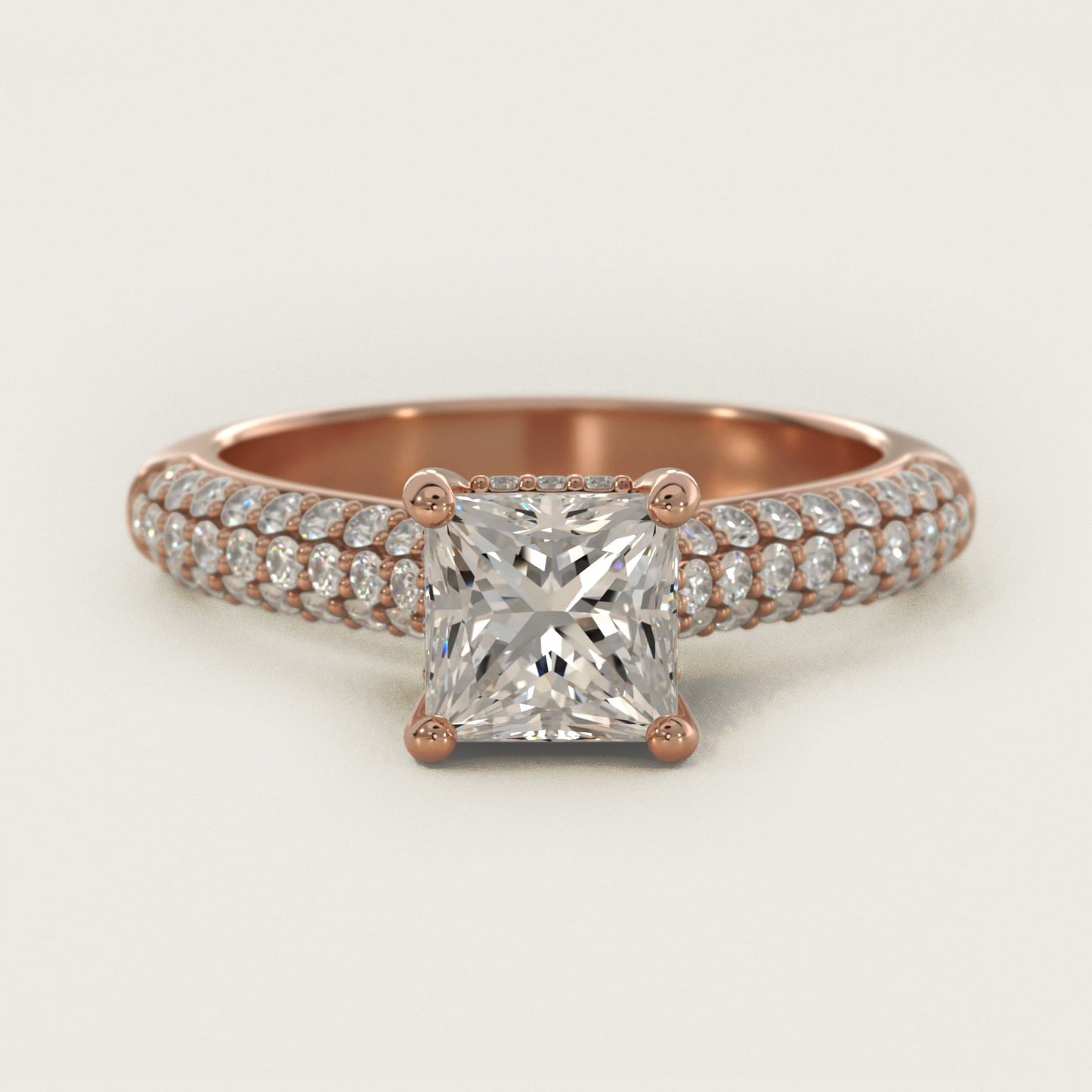 Triple Row Pav? Cathedral Diamond Engagement Ring In 18k Rose Gold By James Allen - Princess Center
