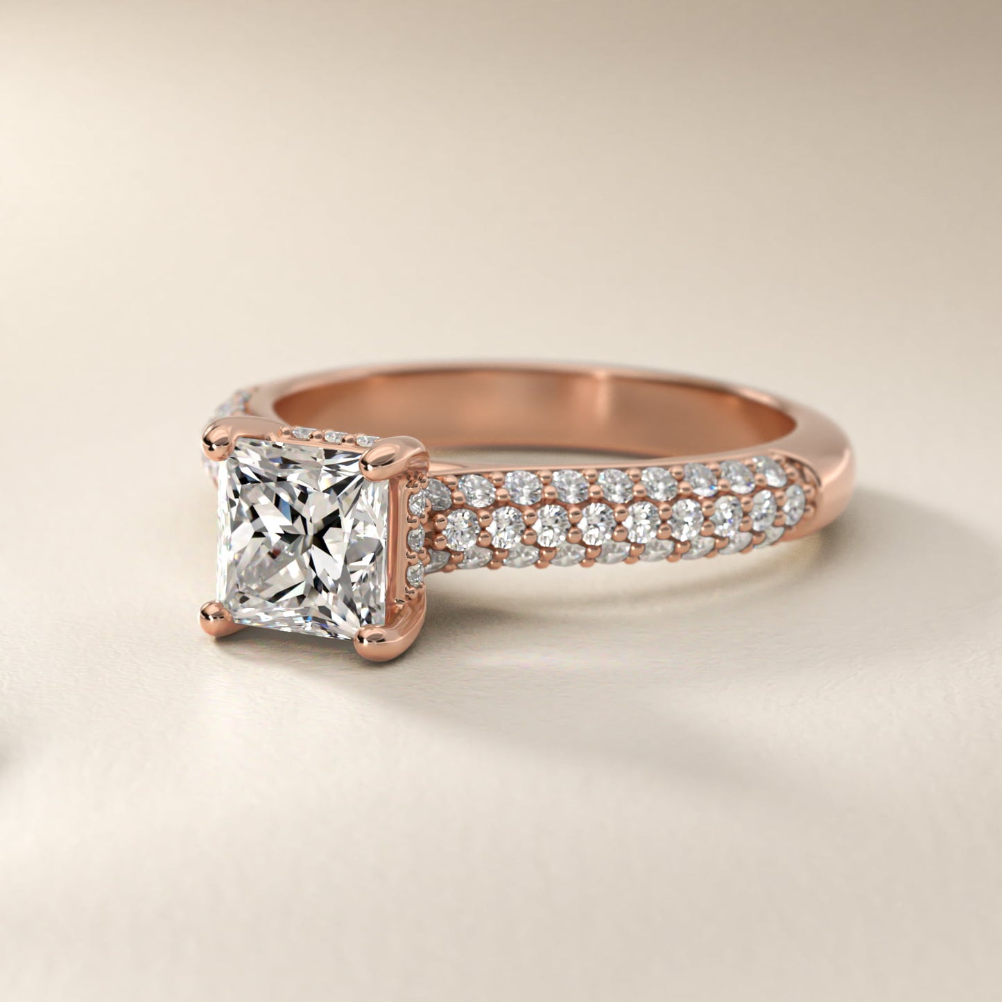 Triple Row PavŽ Cathedral Diamond Engagement Ring In 14K Rose Gold By James Allen - Princess Center