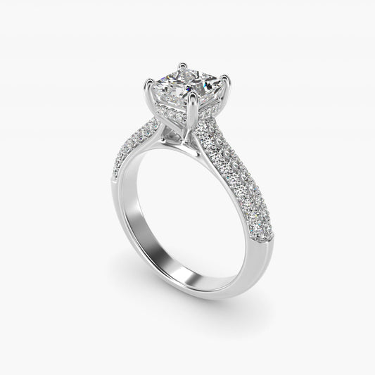 Triple Row Pav? Cathedral Diamond Engagement Ring In 18k White Gold By James Allen - Princess Center