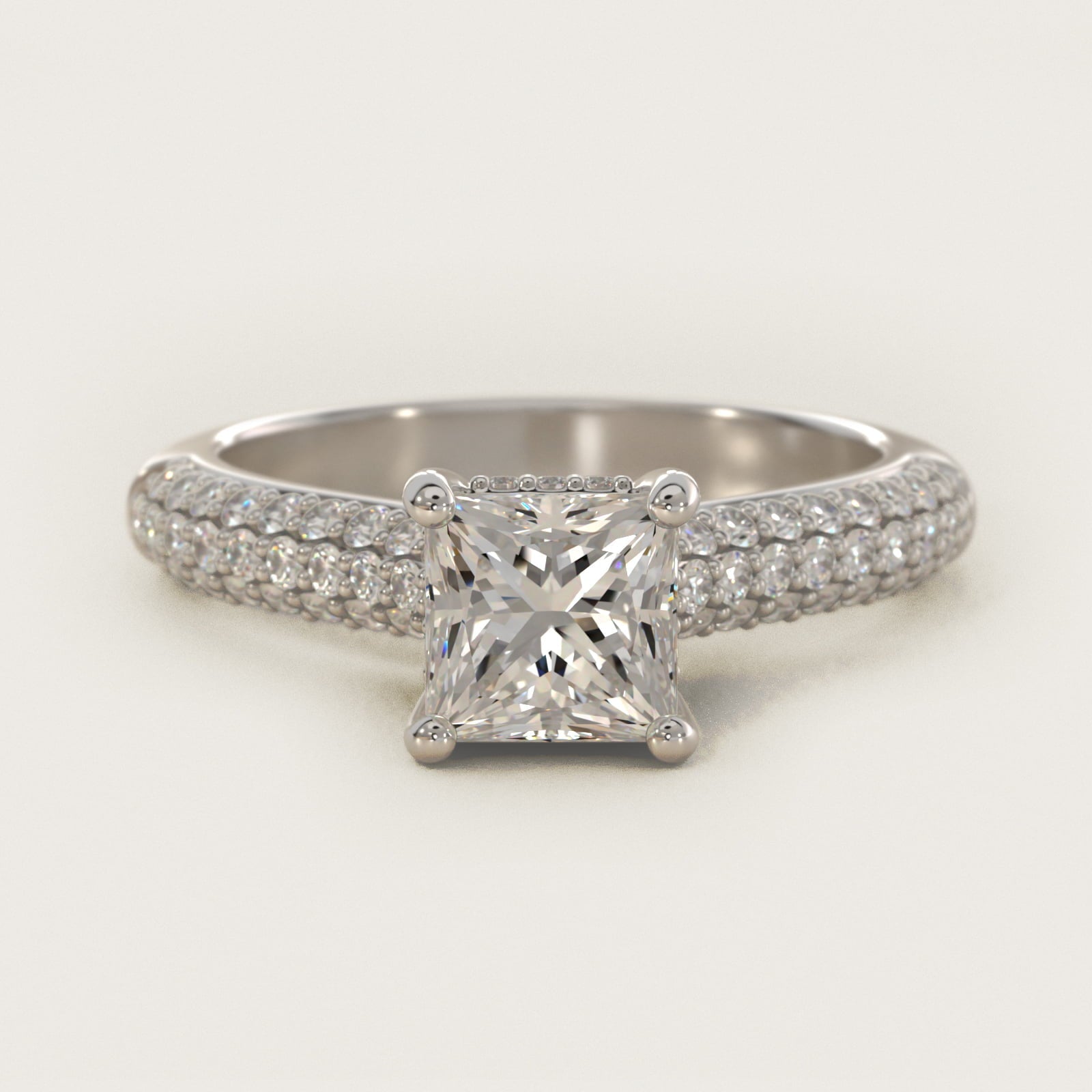 Triple Row Pav? Cathedral Diamond Engagement Ring In 18k White Gold By James Allen - Princess Center