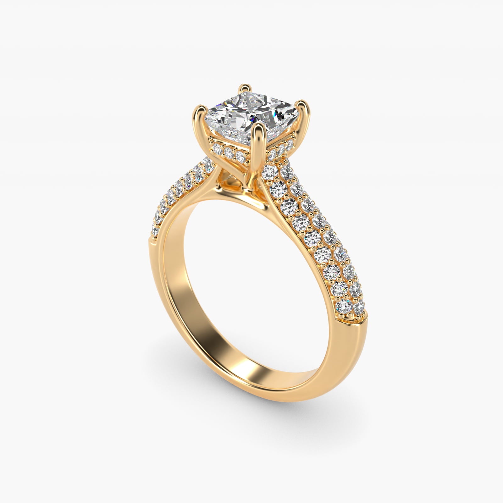 Triple Row PavŽ Cathedral Diamond Engagement Ring In 14K Yellow Gold By James Allen - Princess Center