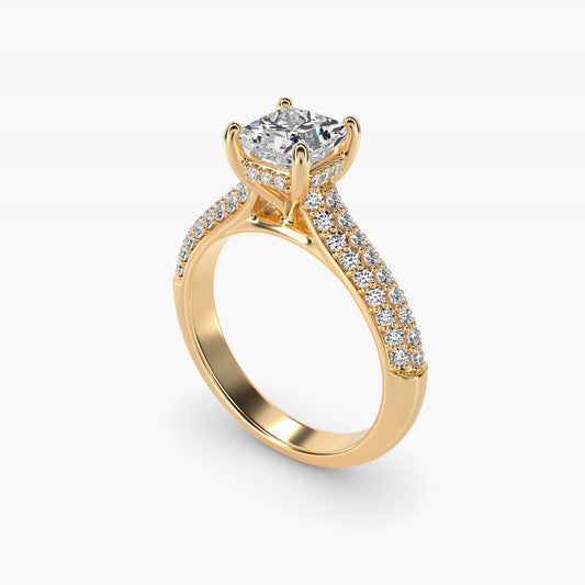 Triple Row Pav? Cathedral Diamond Engagement Ring In 18k Yellow Gold By James Allen - Princess Center