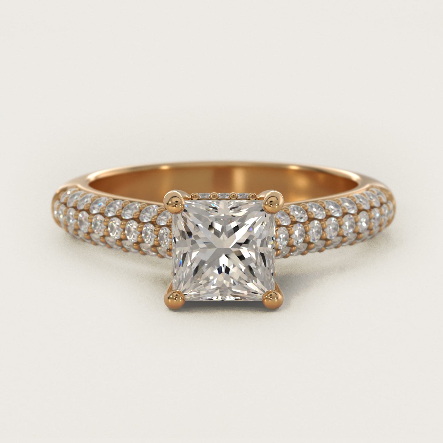 Triple Row PavŽ Cathedral Diamond Engagement Ring In 14K Yellow Gold By James Allen - Princess Center