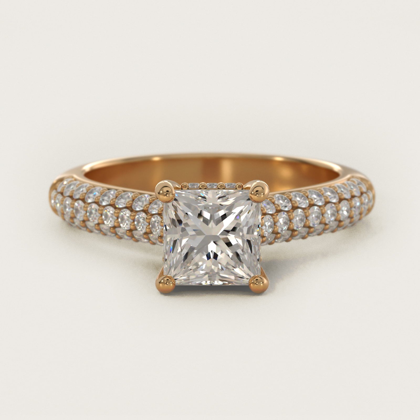 Triple Row PavŽ Cathedral Diamond Engagement Ring In 14K Yellow Gold By James Allen - Princess Center