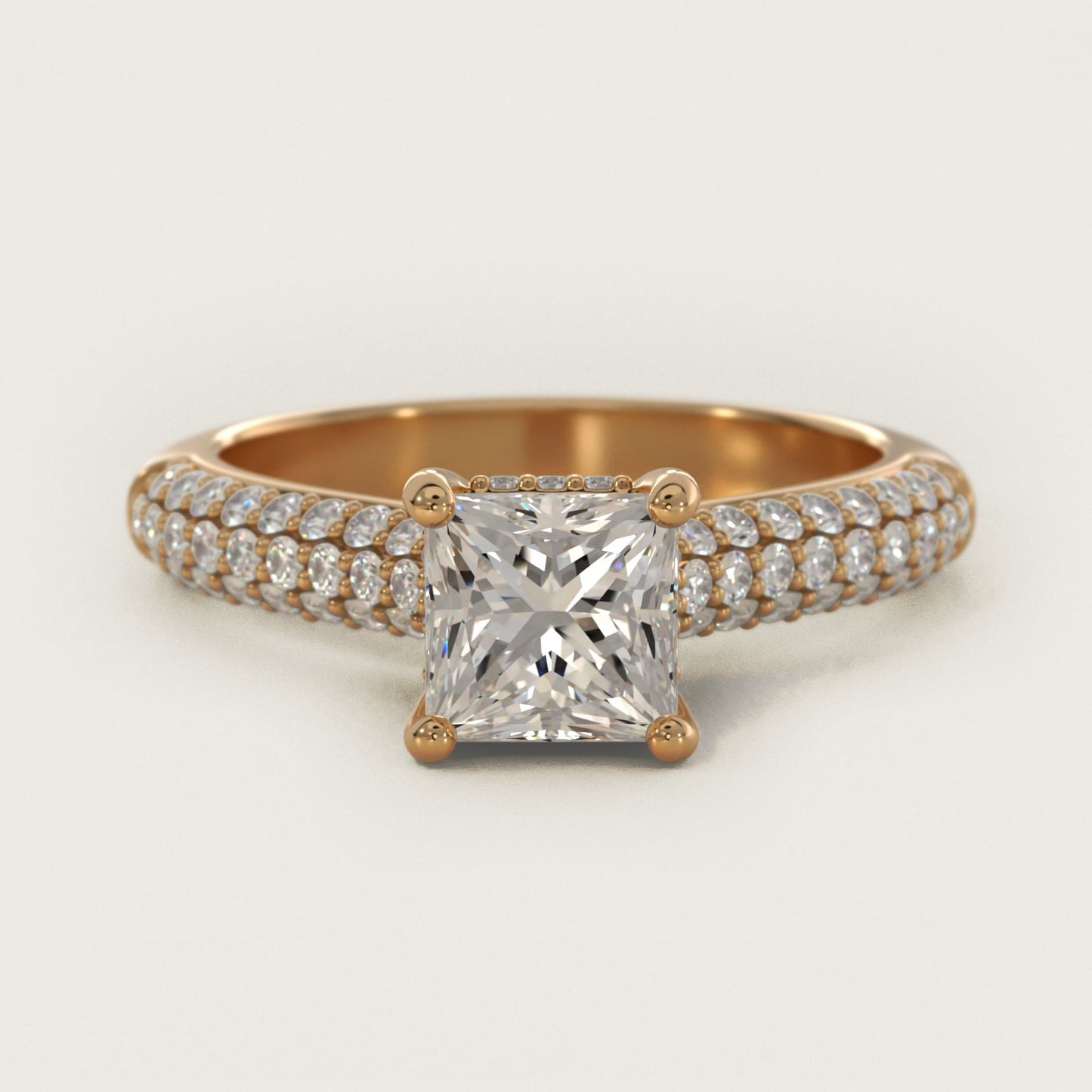 Triple Row Pav? Cathedral Diamond Engagement Ring In 18k Yellow Gold By James Allen - Princess Center