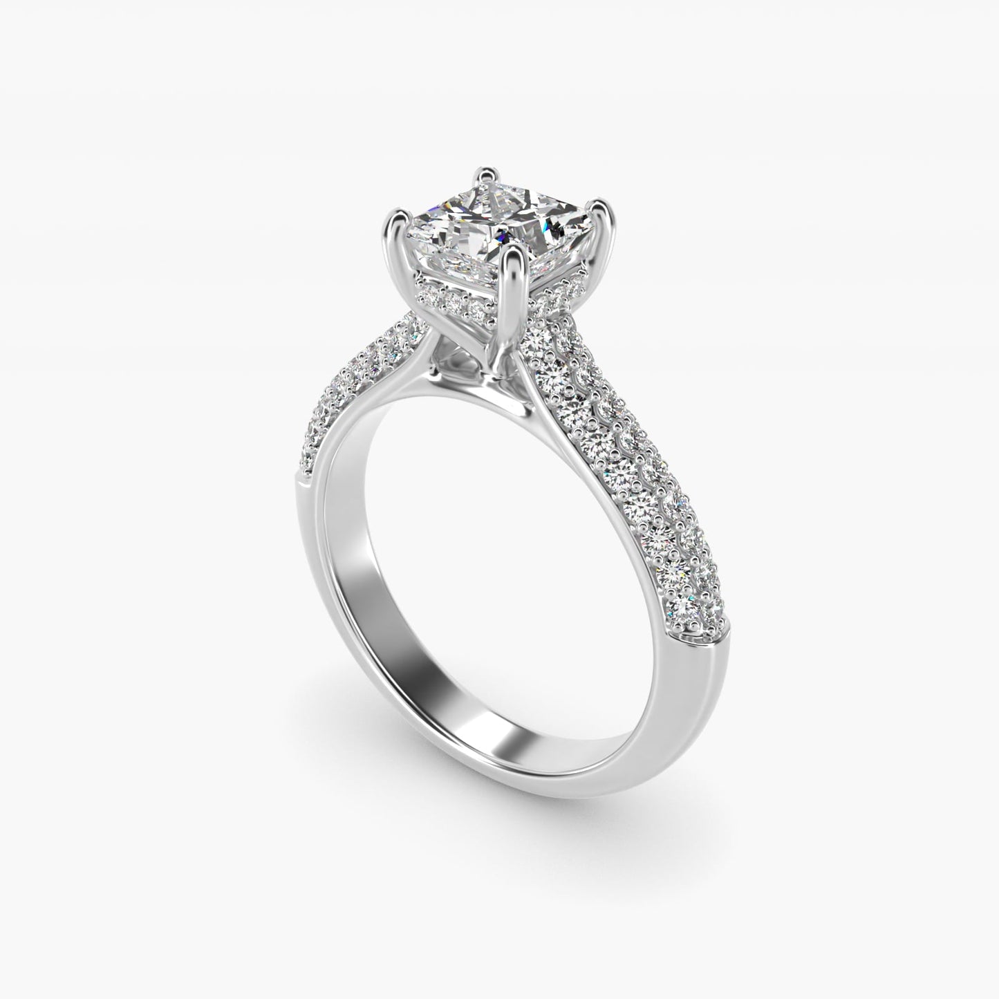 Triple Row Pav? Cathedral Diamond Engagement Ring In Platinum By James Allen - Princess Center