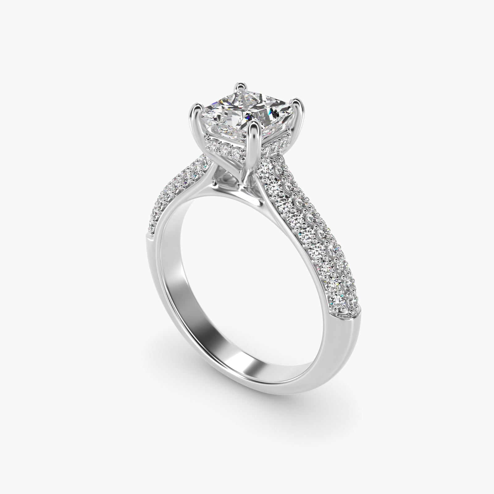 Triple Row Pav? Cathedral Diamond Engagement Ring In Platinum By James Allen - Princess Center