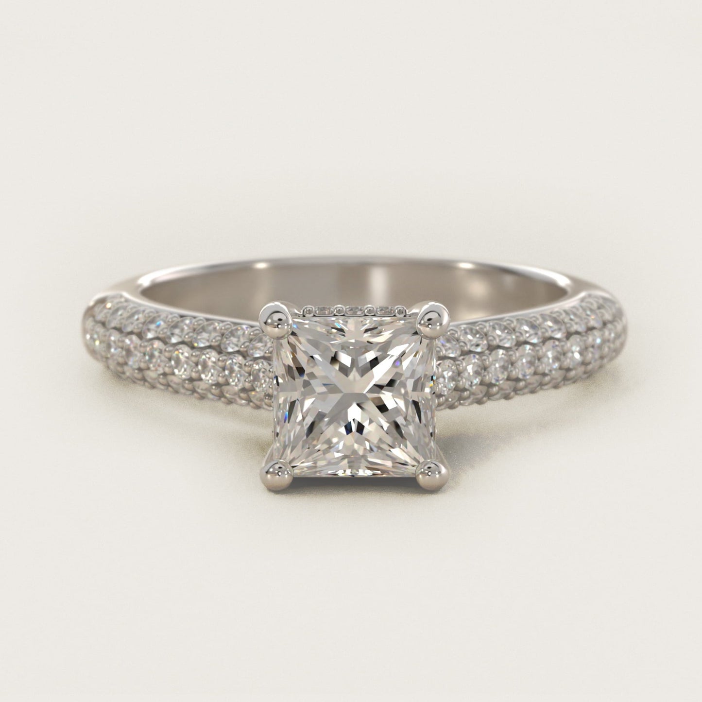 Triple Row Pav? Cathedral Diamond Engagement Ring In Platinum By James Allen - Princess Center