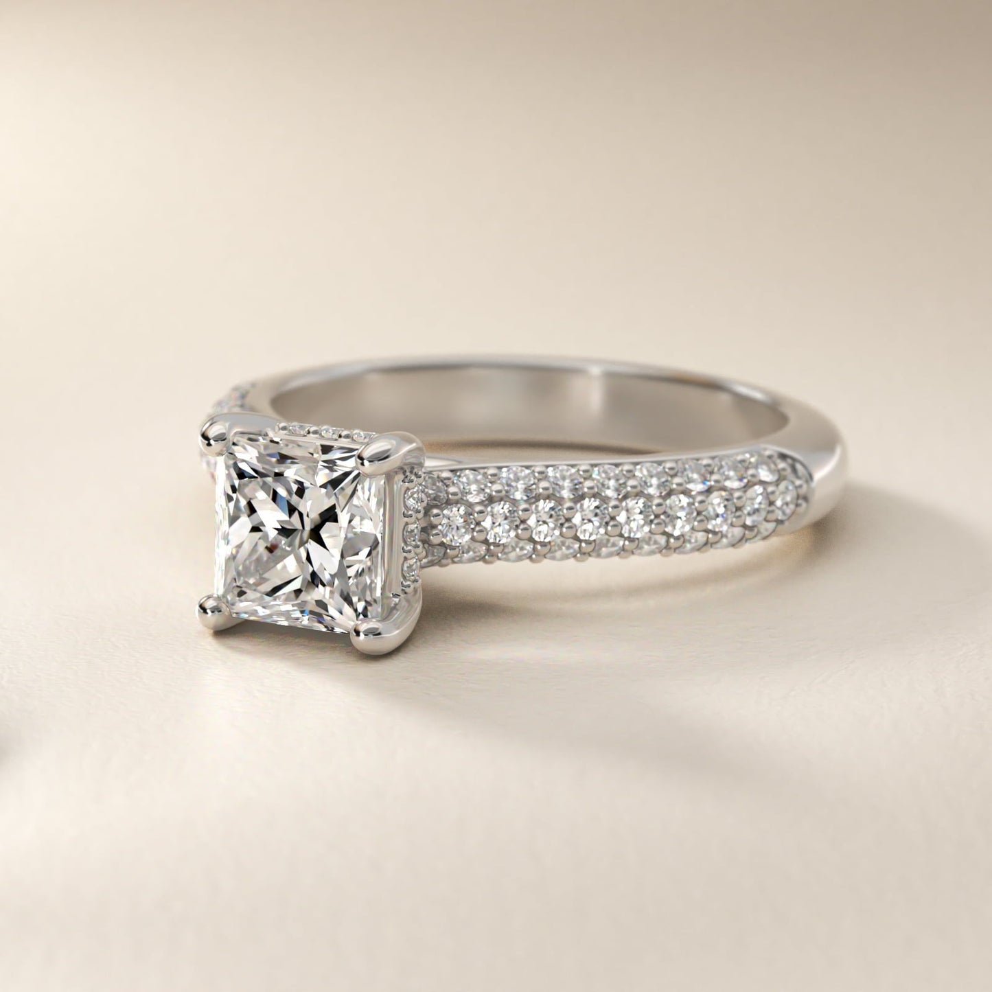 Triple Row Pav? Cathedral Diamond Engagement Ring In Platinum By James Allen - Princess Center