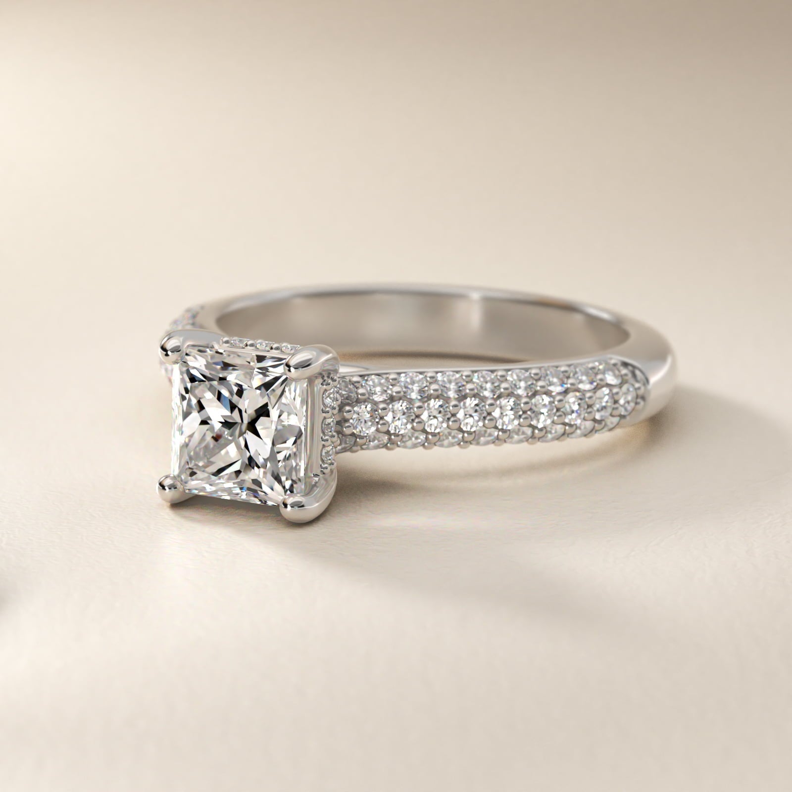 Triple Row Pav? Cathedral Diamond Engagement Ring In Platinum By James Allen - Princess Center