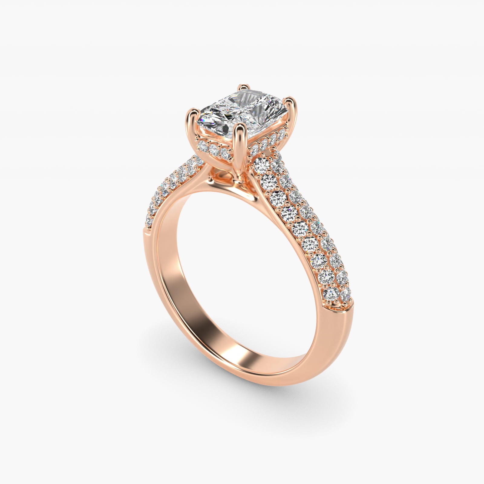Triple Row PavŽ Cathedral Diamond Engagement Ring In 14K Rose Gold By James Allen - Radiant Center