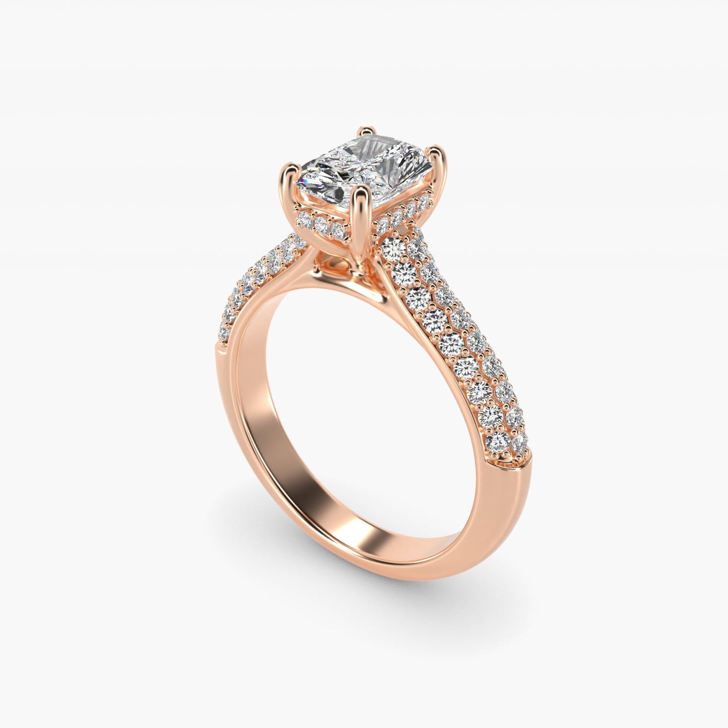 Triple Row Pav? Cathedral Diamond Engagement Ring In 18k Rose Gold By James Allen - Radiant Center