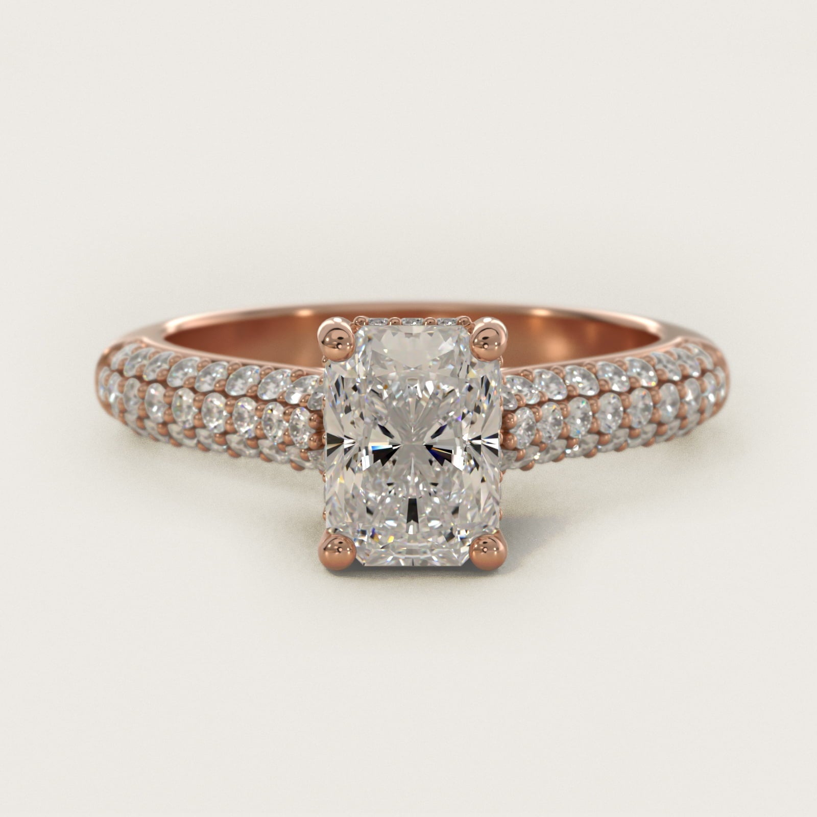Triple Row Pav? Cathedral Diamond Engagement Ring In 18k Rose Gold By James Allen - Radiant Center