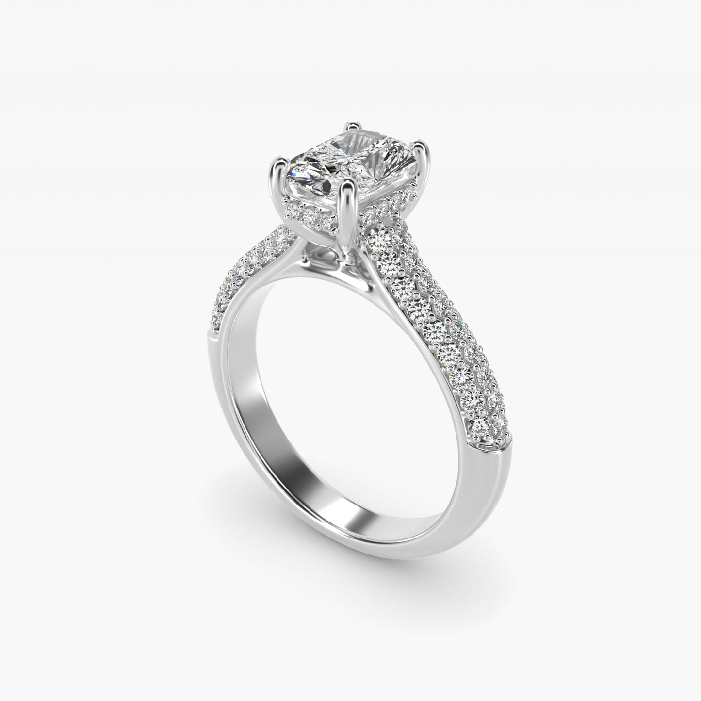 Triple Row PavŽ Cathedral Diamond Engagement Ring In 14K White Gold By James Allen - Radiant Center