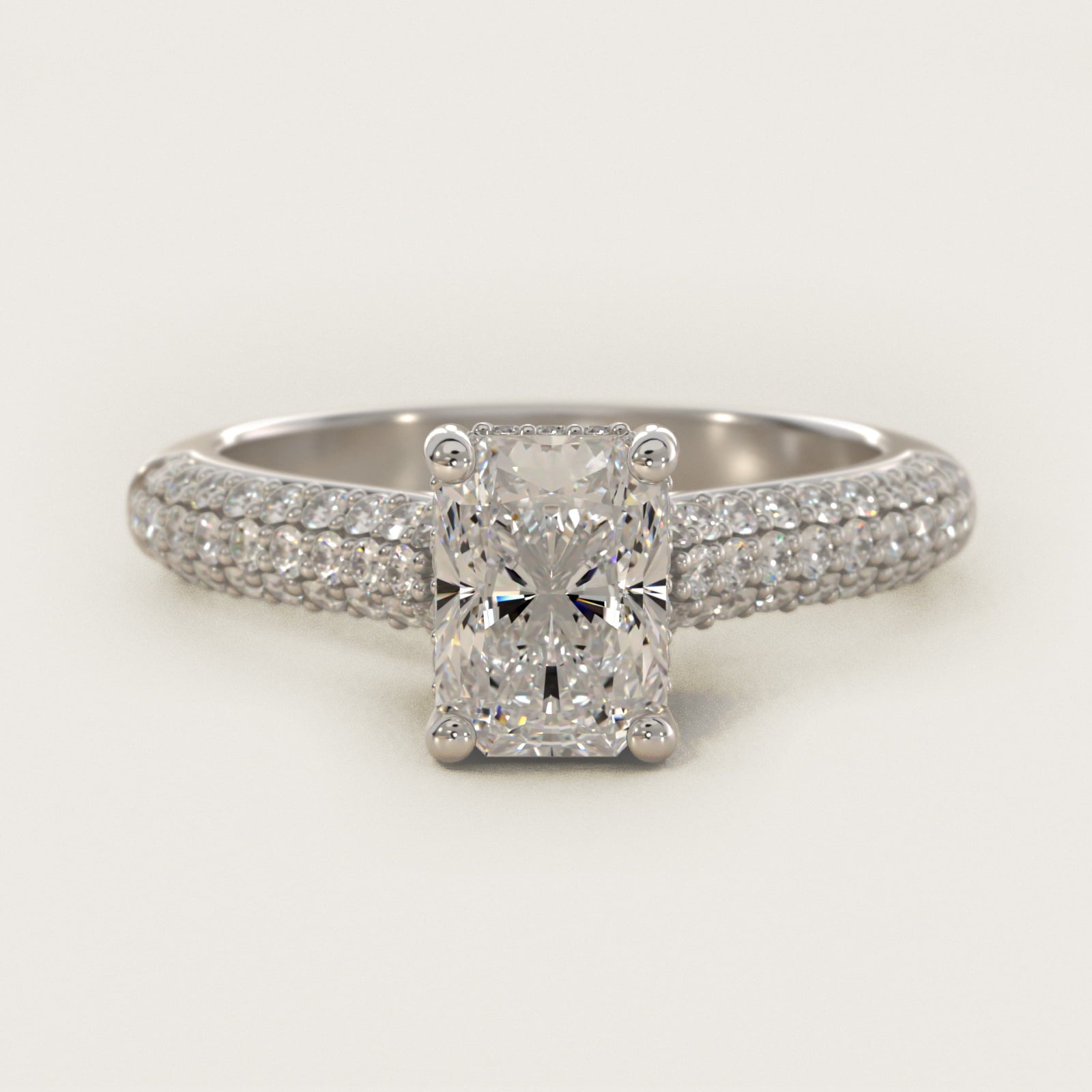 Triple Row PavŽ Cathedral Diamond Engagement Ring In 14K White Gold By James Allen - Radiant Center
