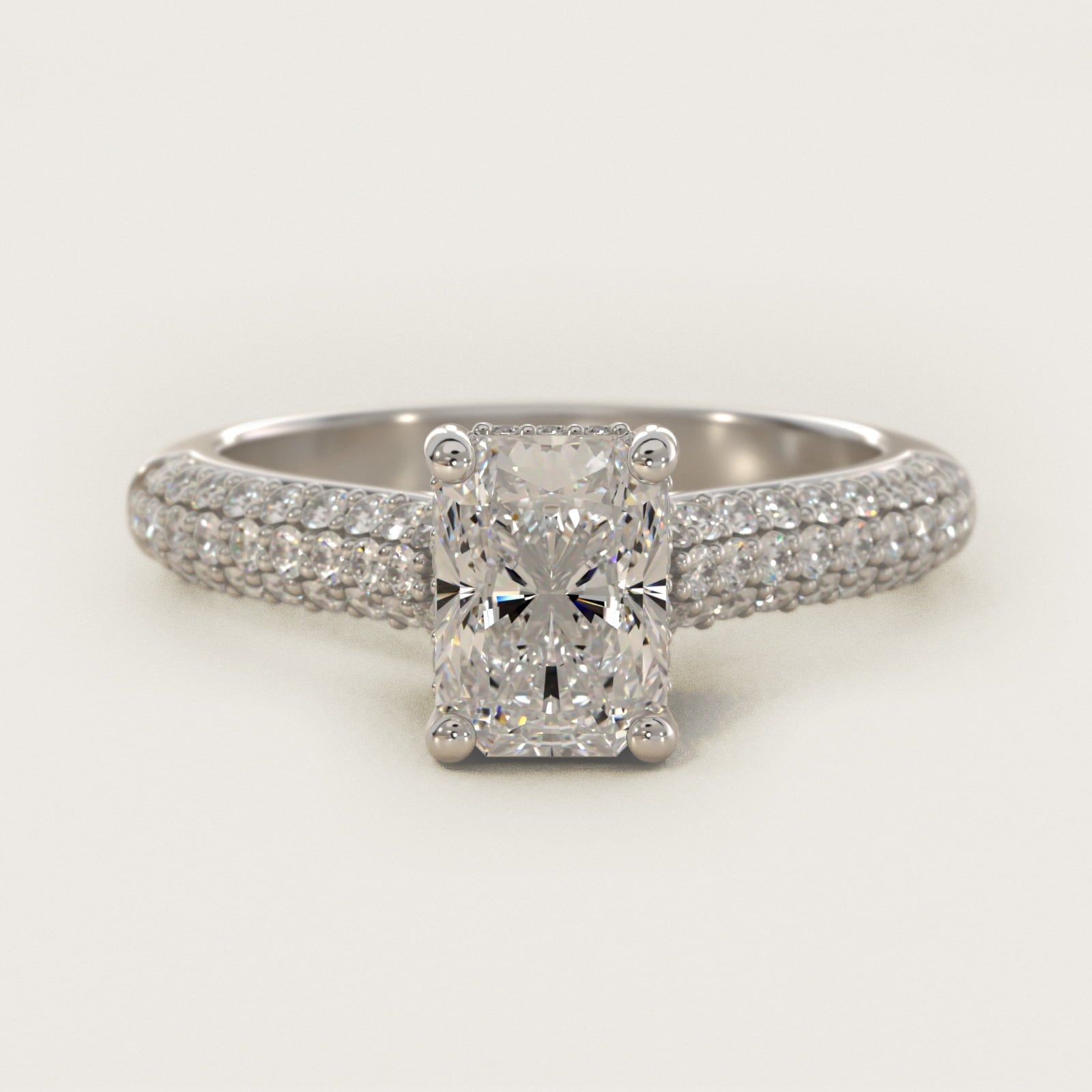 Triple Row Pav? Cathedral Diamond Engagement Ring In 18k White Gold By James Allen - Radiant Center
