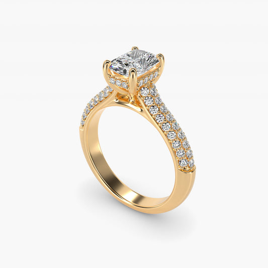 Triple Row PavŽ Cathedral Diamond Engagement Ring In 14K Yellow Gold By James Allen - Radiant Center