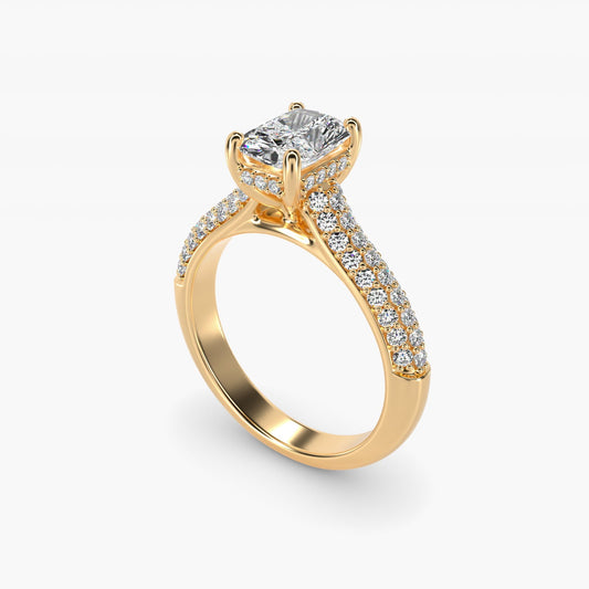 Triple Row Pav? Cathedral Diamond Engagement Ring In 18k Yellow Gold By James Allen - Radiant Center