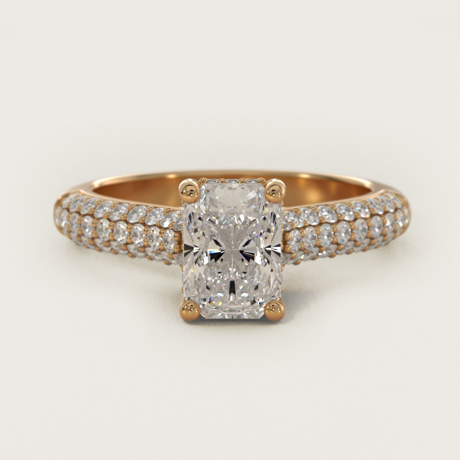 Triple Row Pav? Cathedral Diamond Engagement Ring In 18k Yellow Gold By James Allen - Radiant Center