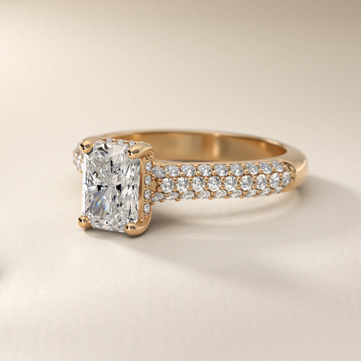 Triple Row Pav? Cathedral Diamond Engagement Ring In 18k Yellow Gold By James Allen - Radiant Center