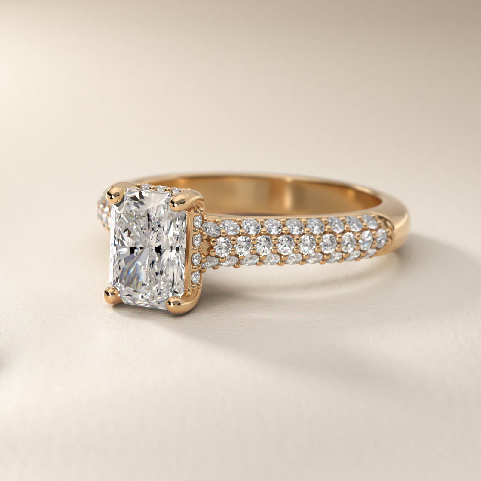 Triple Row Pav? Cathedral Diamond Engagement Ring In 18k Yellow Gold By James Allen - Radiant Center