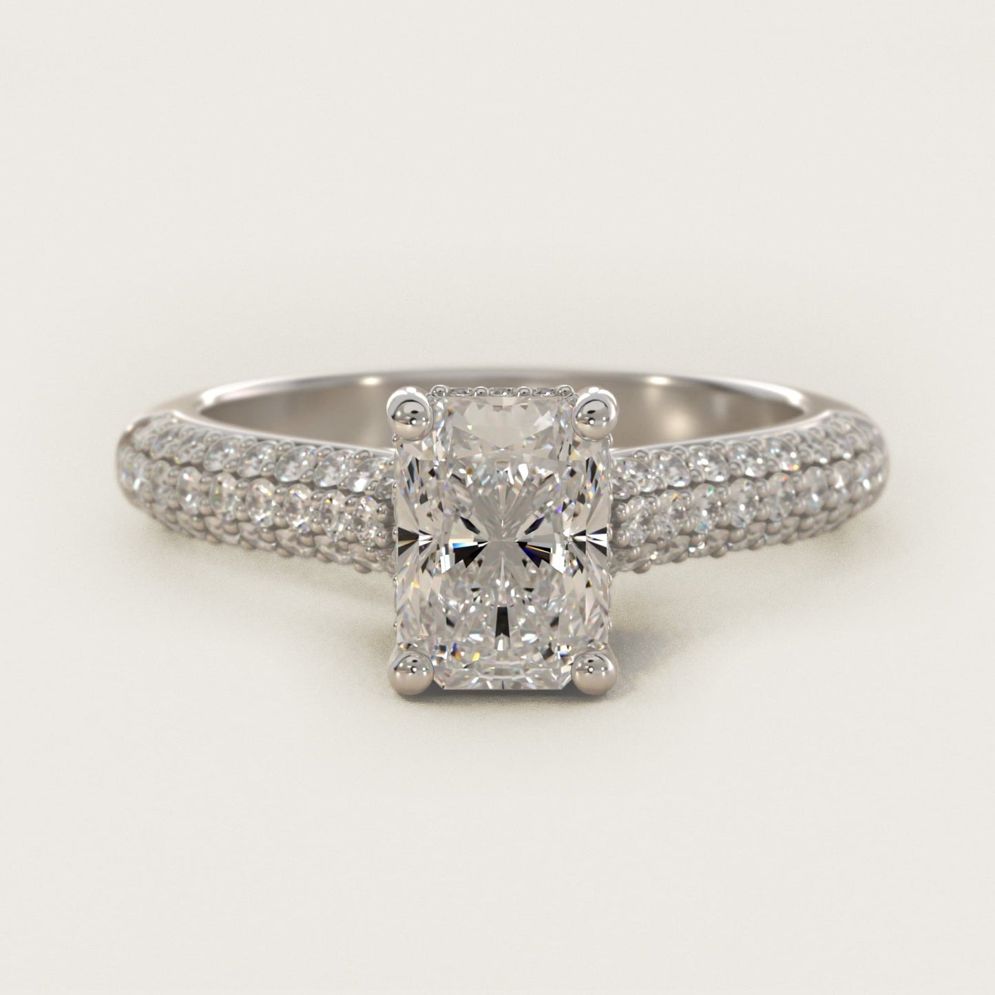 Triple Row Pav? Cathedral Diamond Engagement Ring In Platinum By James Allen - Radiant Center