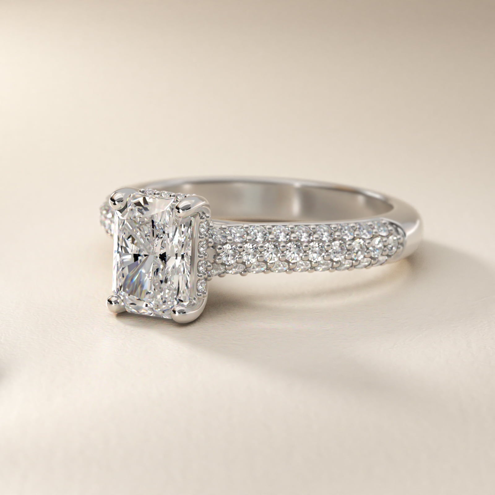 Triple Row Pav? Cathedral Diamond Engagement Ring In Platinum By James Allen - Radiant Center