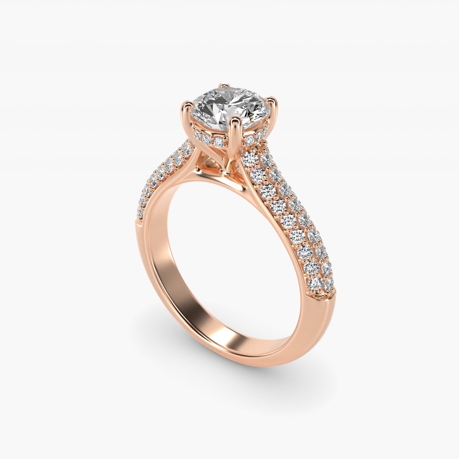 Triple Row PavŽ Cathedral Diamond Engagement Ring In 14K Rose Gold By James Allen - Round Center