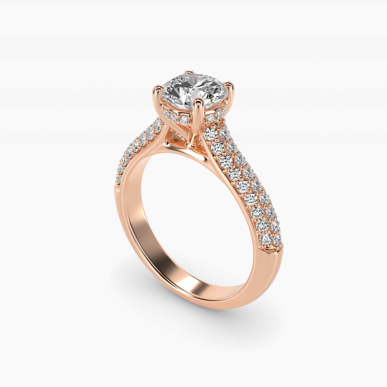 Triple Row Pav? Cathedral Diamond Engagement Ring In 18k Rose Gold By James Allen - Round Center